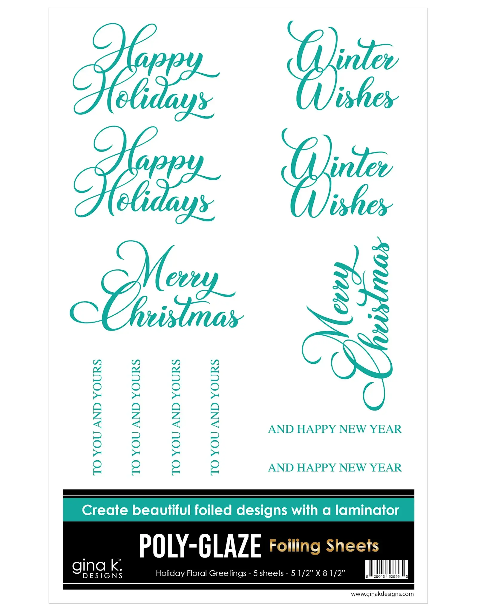 GINA K DESIGNS GINA K. DESIGNS HOLIDAY FLORAL GREETINGS 5.5x8.5 POLY-GLAZE FOILING SHEETS 5/PK