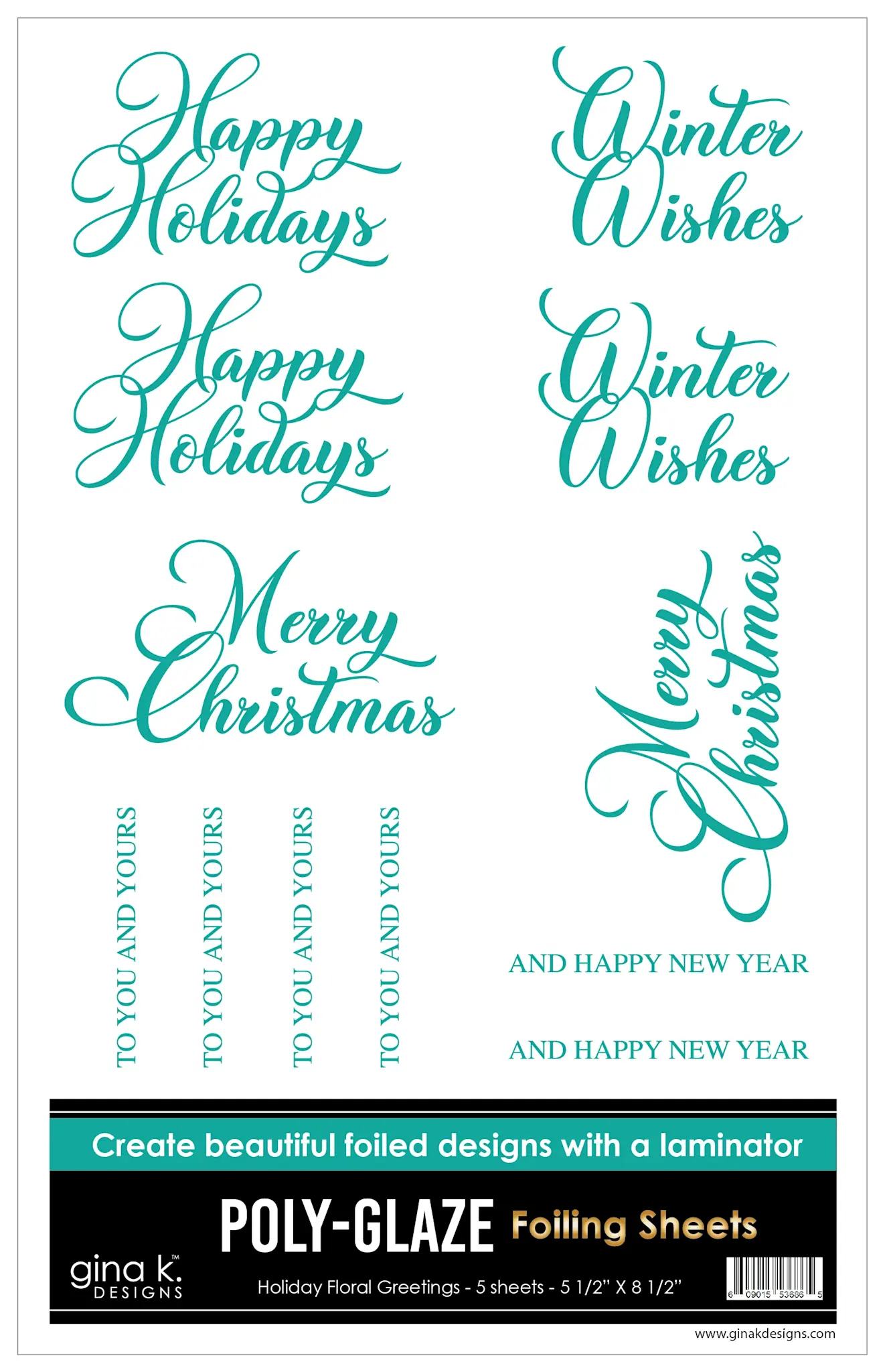 GINA K DESIGNS GINA K. DESIGNS HOLIDAY FLORAL GREETINGS 5.5x8.5 POLY-GLAZE FOILING SHEETS 5/PK