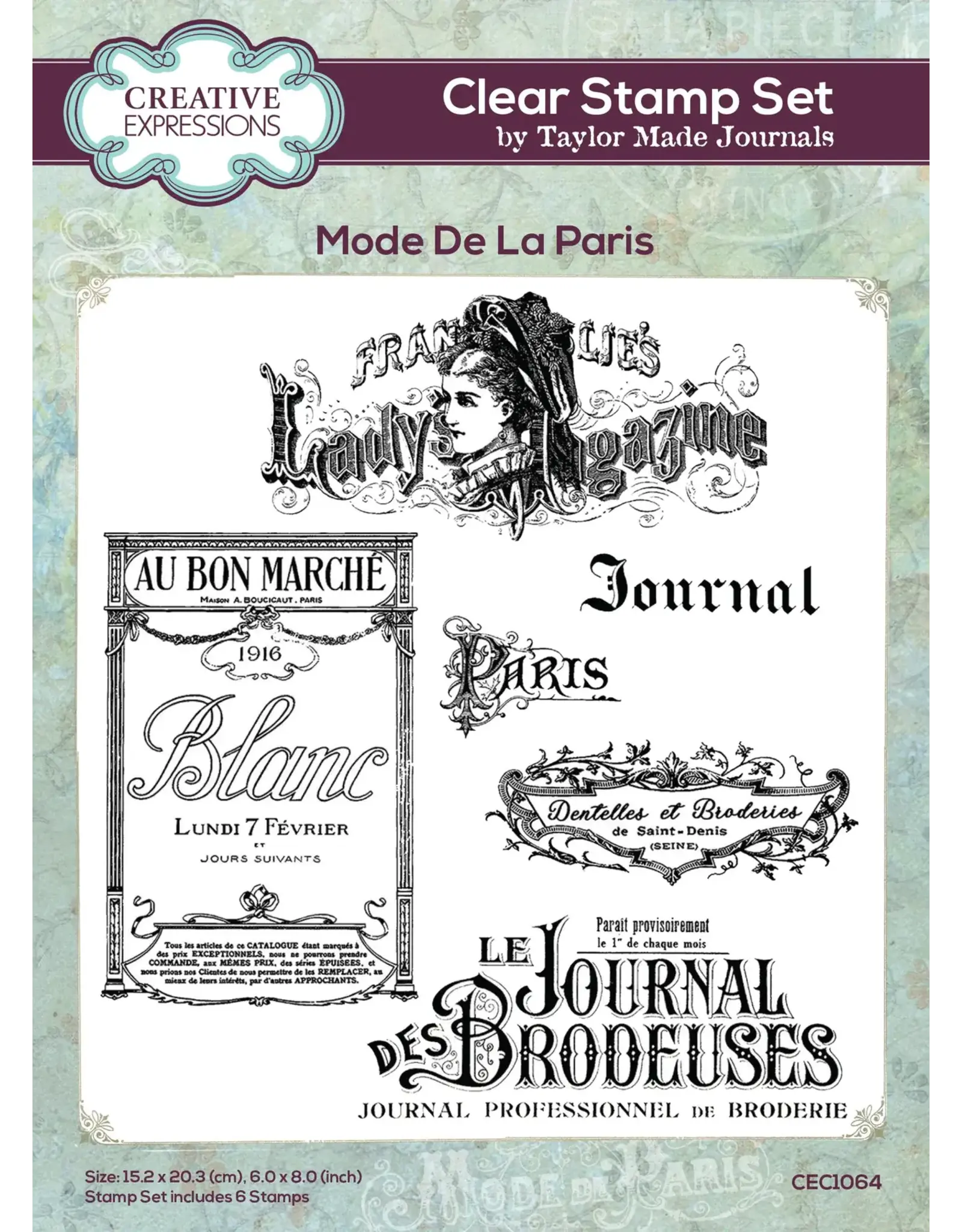 CREATIVE EXPRESSIONS CREATIVE EXPRESSIONS TAYLOR MADE JOURNALS MODE DE LA PARIS 6x8 CLEAR STAMP SET