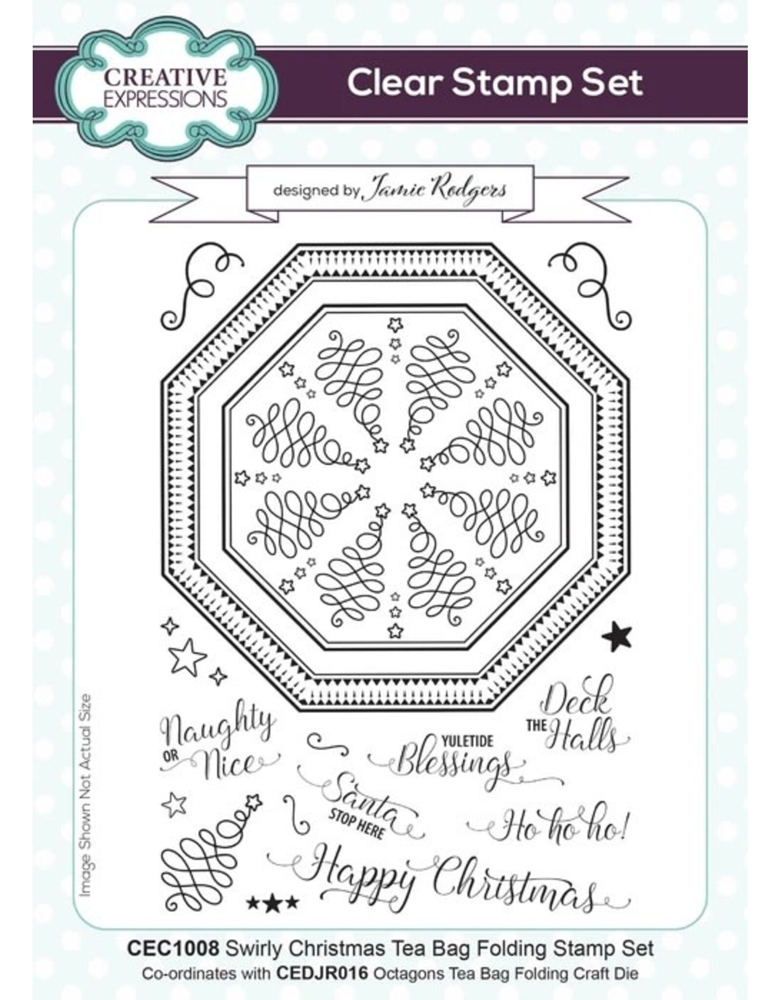 CREATIVE EXPRESSIONS CREATIVE EXPRESSIONS JAMIE RODGERS SWIRLY CHRISTMAS TEA BAG FOLDING CLEAR STAMP SET