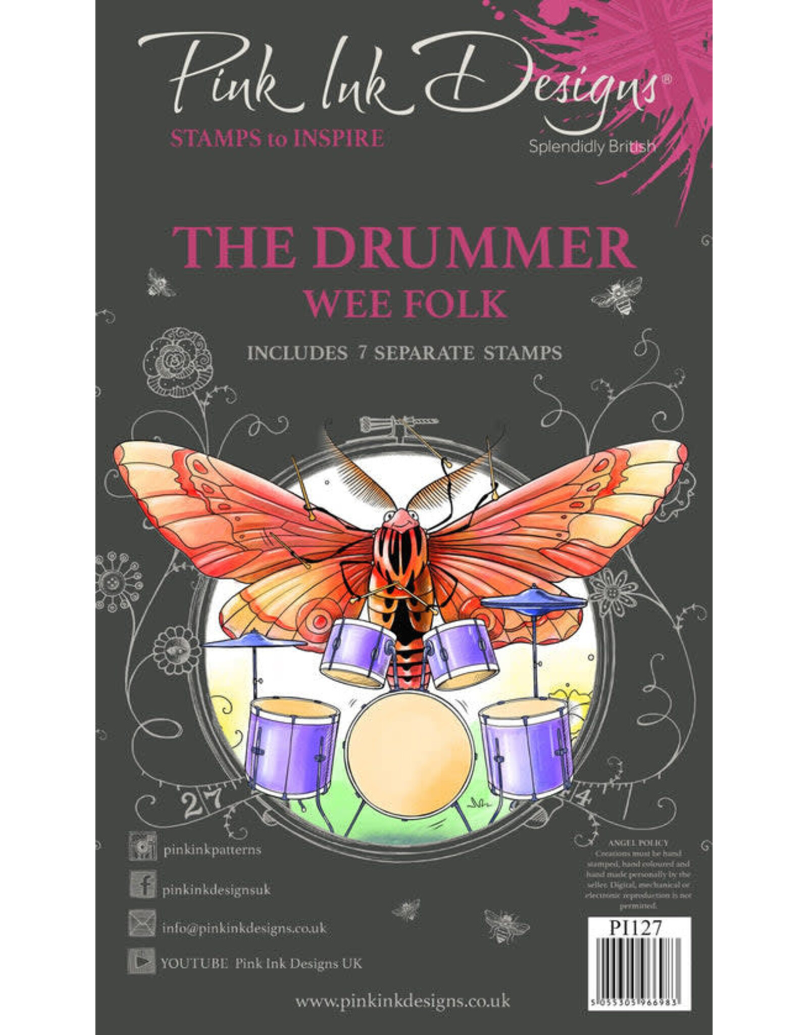 PINK INK PINK INK DESIGNS WEE FOLK THE DRUMMER ACRYLIC STAMP SET