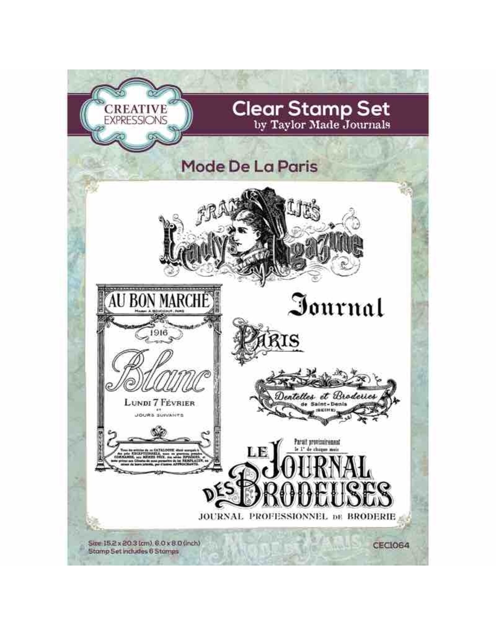CREATIVE EXPRESSIONS CREATIVE EXPRESSIONS TAYLOR MADE JOURNALS MODE DE LA PARIS 6x8 CLEAR STAMP SET