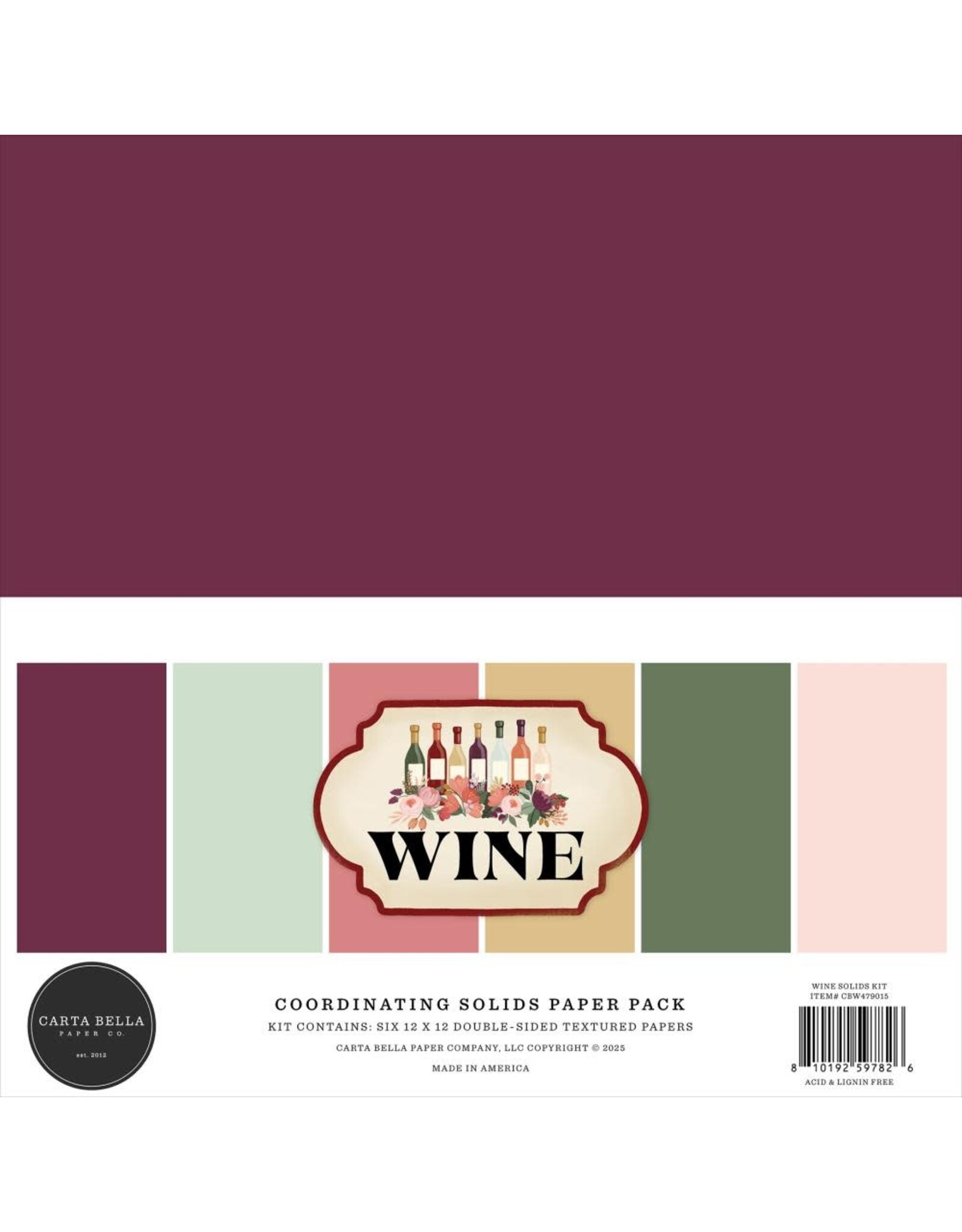 CARTA BELLA CARTA BELLA WINE 12x12 SOLIDS COLLECTION KIT