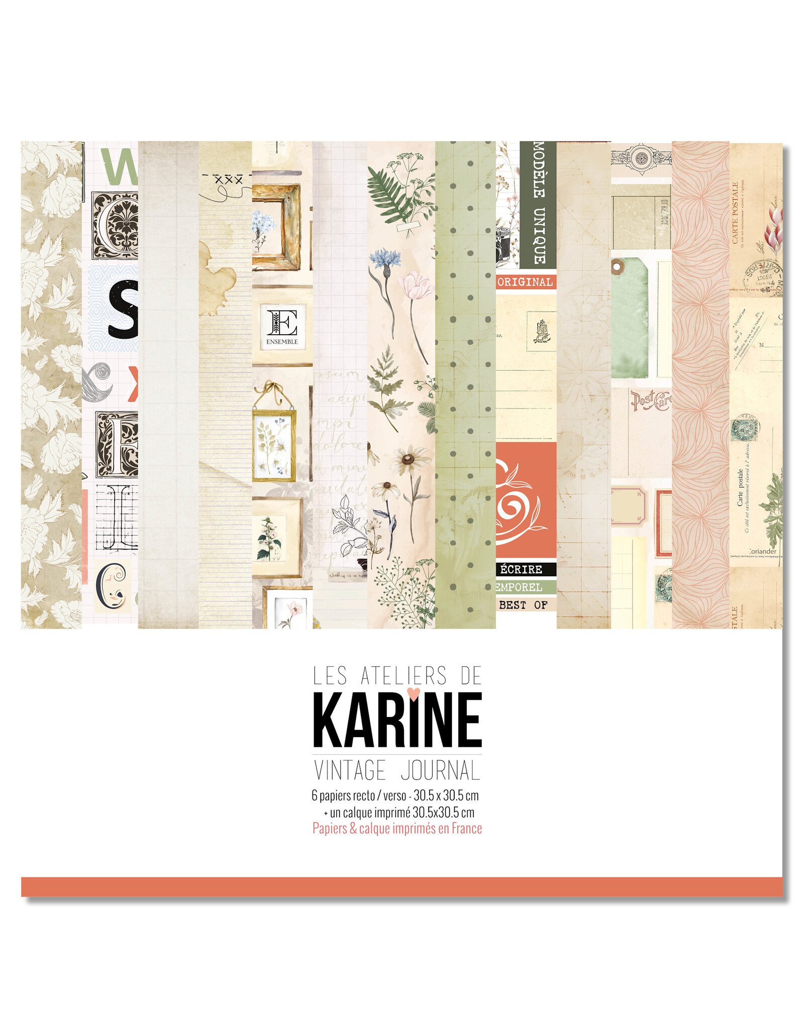 LES ATELIERS DE KARINE LES ATELIERS DE KARINE VINTAGE JOURNAL 12x12 COLLECTION 6 PAPIERS + UN CALQUE