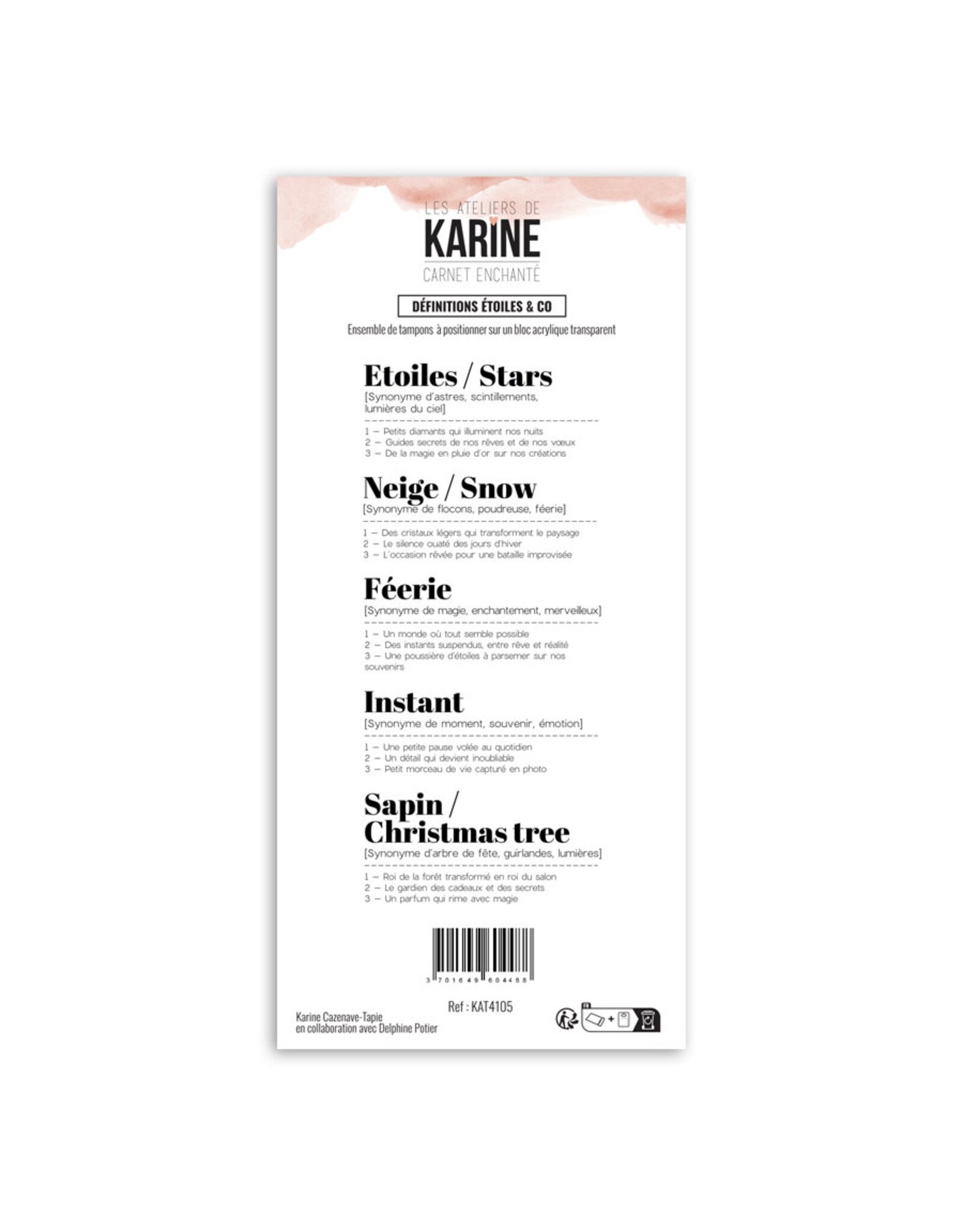 LES ATELIERS DE KARINE LES ATELIERS DE KARINE CARNET ENCHANTÉ DÉFINITIONS ÉTOILES & CO CLEAR STAMP SET