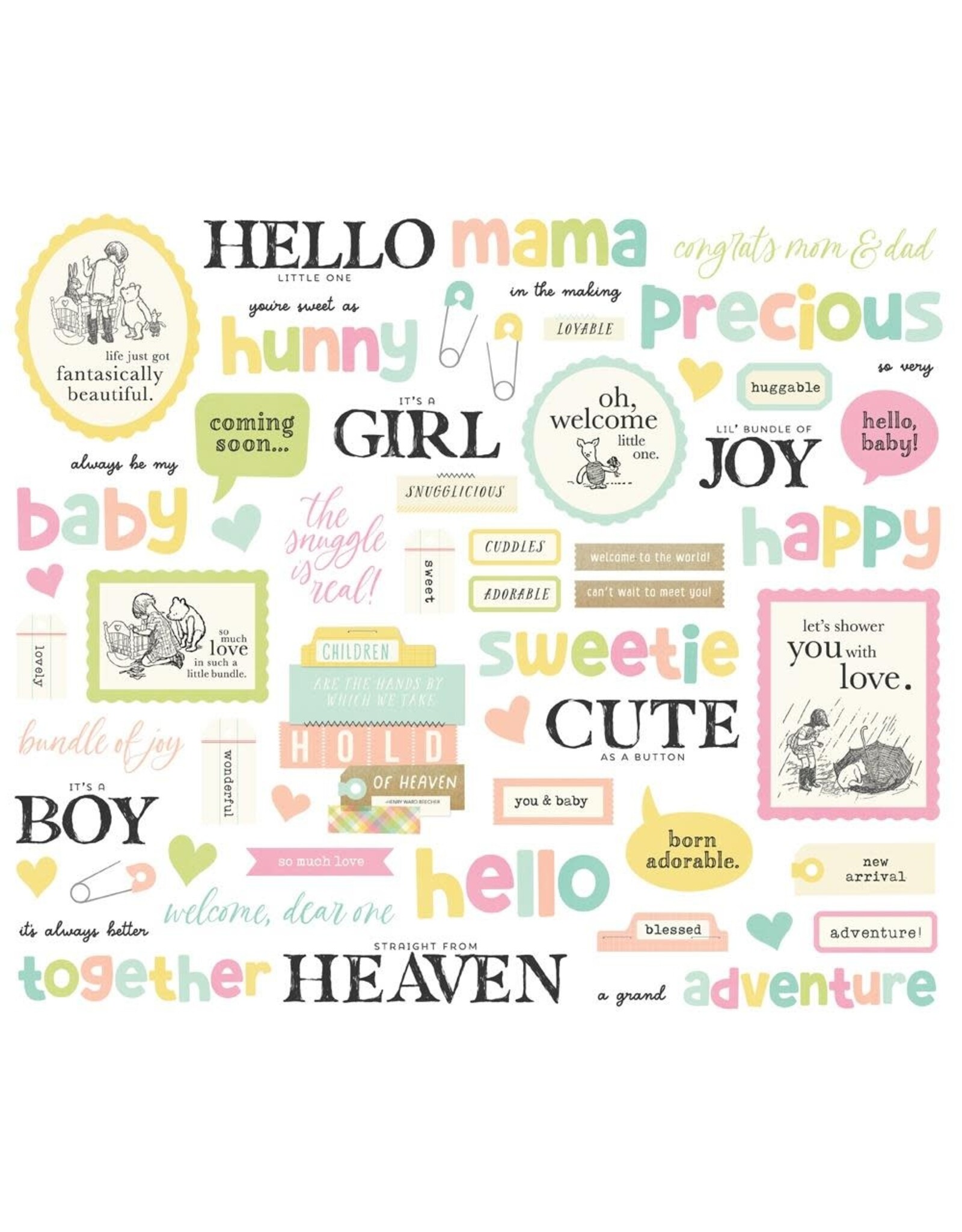 SIMPLE STORIES SIMPLE STORIES CLASSIC POOH BABY SENTIMENT BITS & PIECES 59/PK