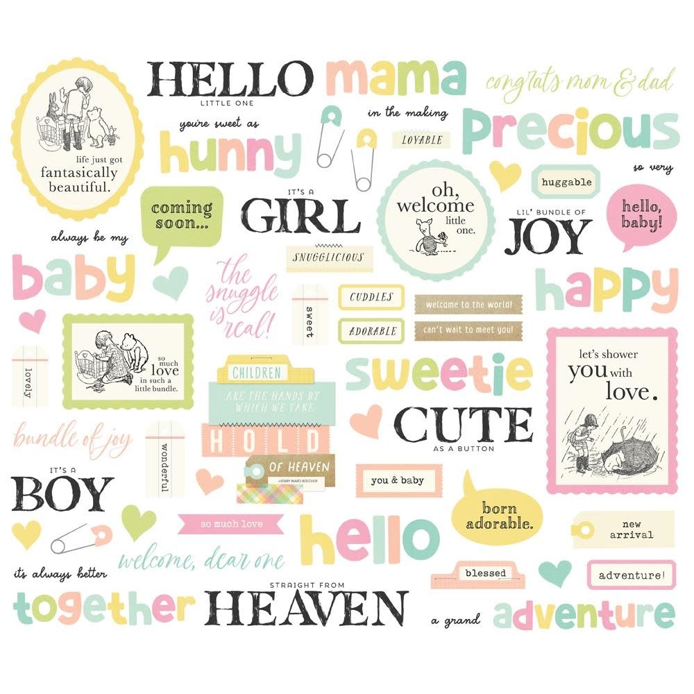 SIMPLE STORIES SIMPLE STORIES CLASSIC POOH BABY SENTIMENT BITS & PIECES 59/PK