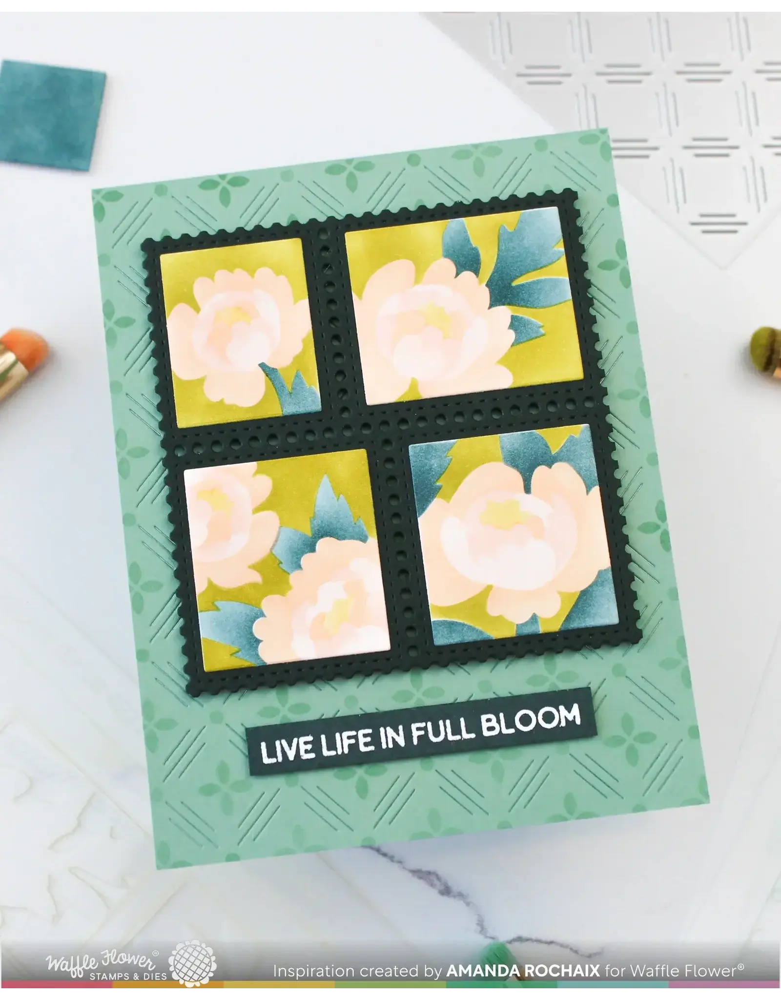 WAFFLE FLOWER WAFFLE FLOWER POSTAGE COLLAGE PEONY STENCIL SET