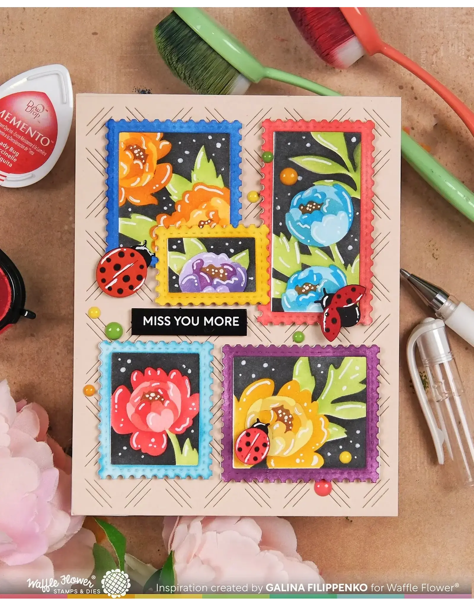 WAFFLE FLOWER WAFFLE FLOWER POSTAGE COLLAGE PEONY STENCIL SET