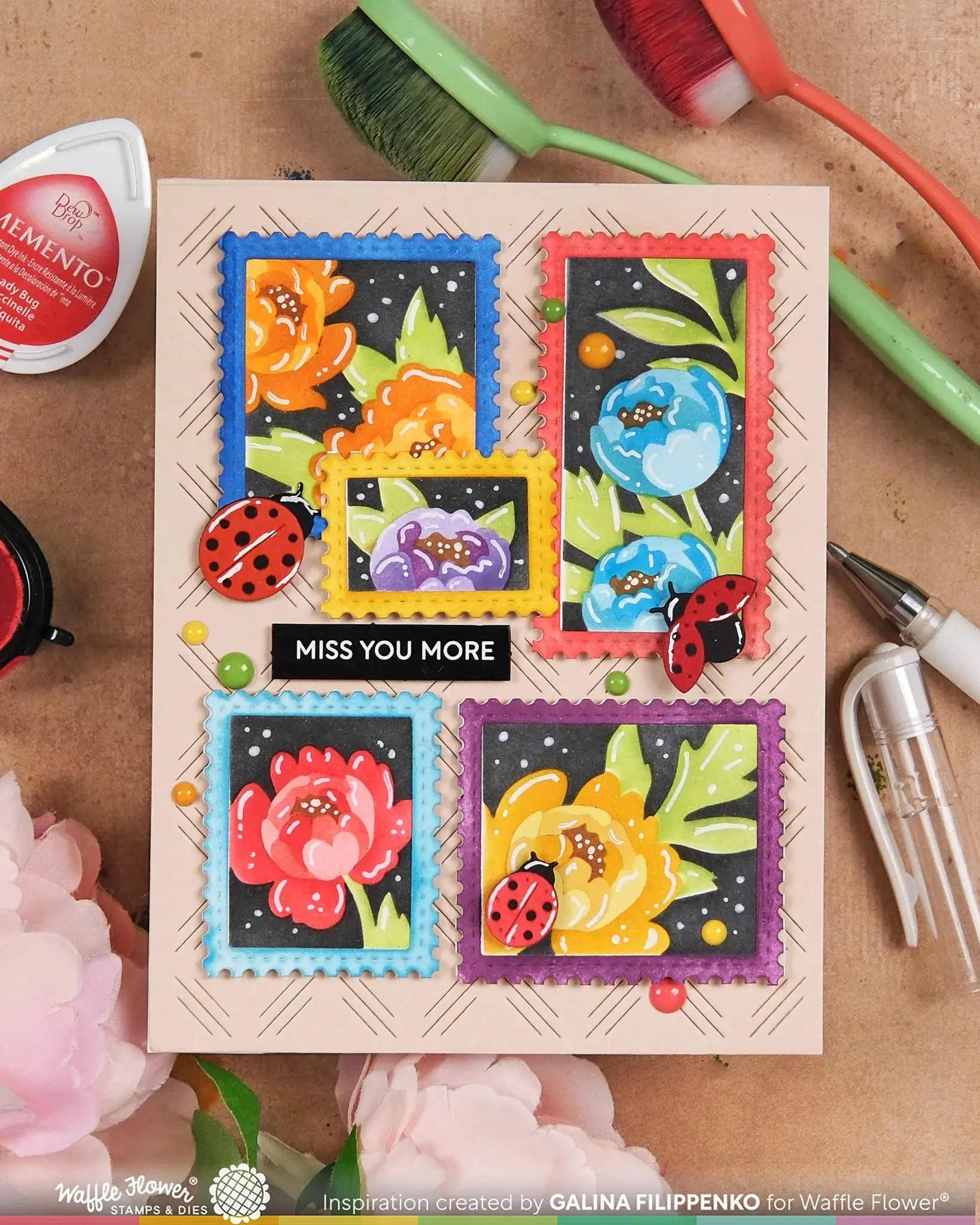 WAFFLE FLOWER WAFFLE FLOWER POSTAGE COLLAGE PEONY STENCIL SET