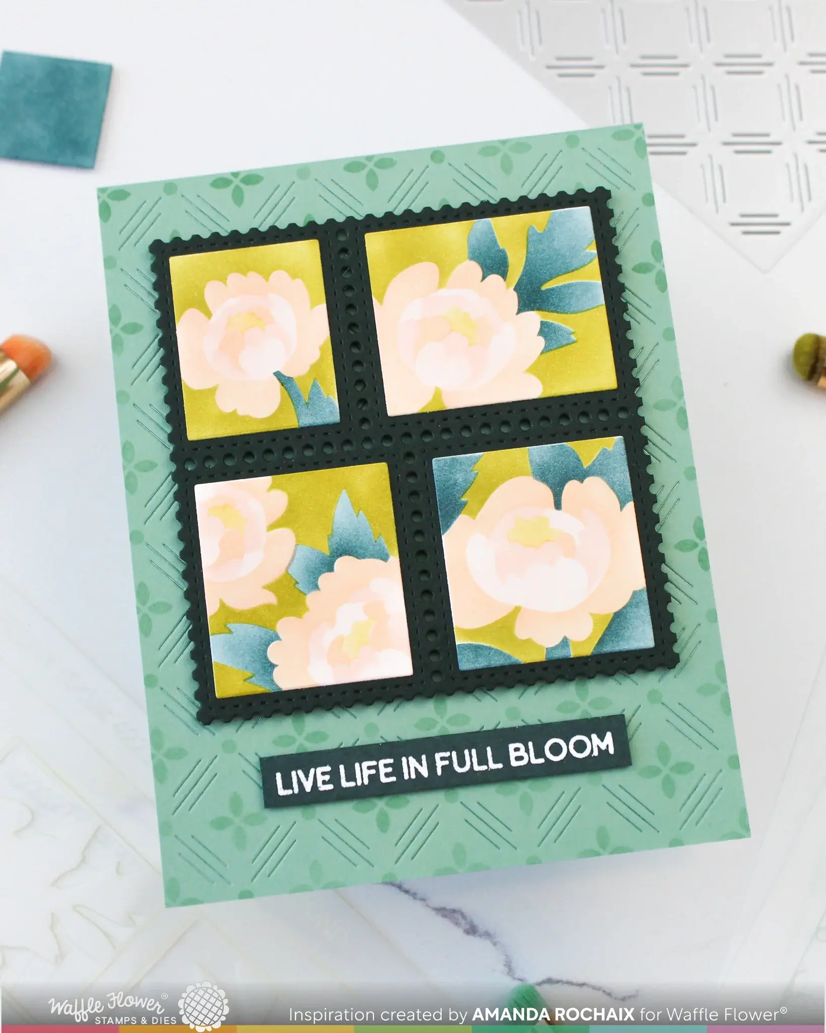 WAFFLE FLOWER WAFFLE FLOWER POSTAGE COLLAGE PEONY STENCIL SET