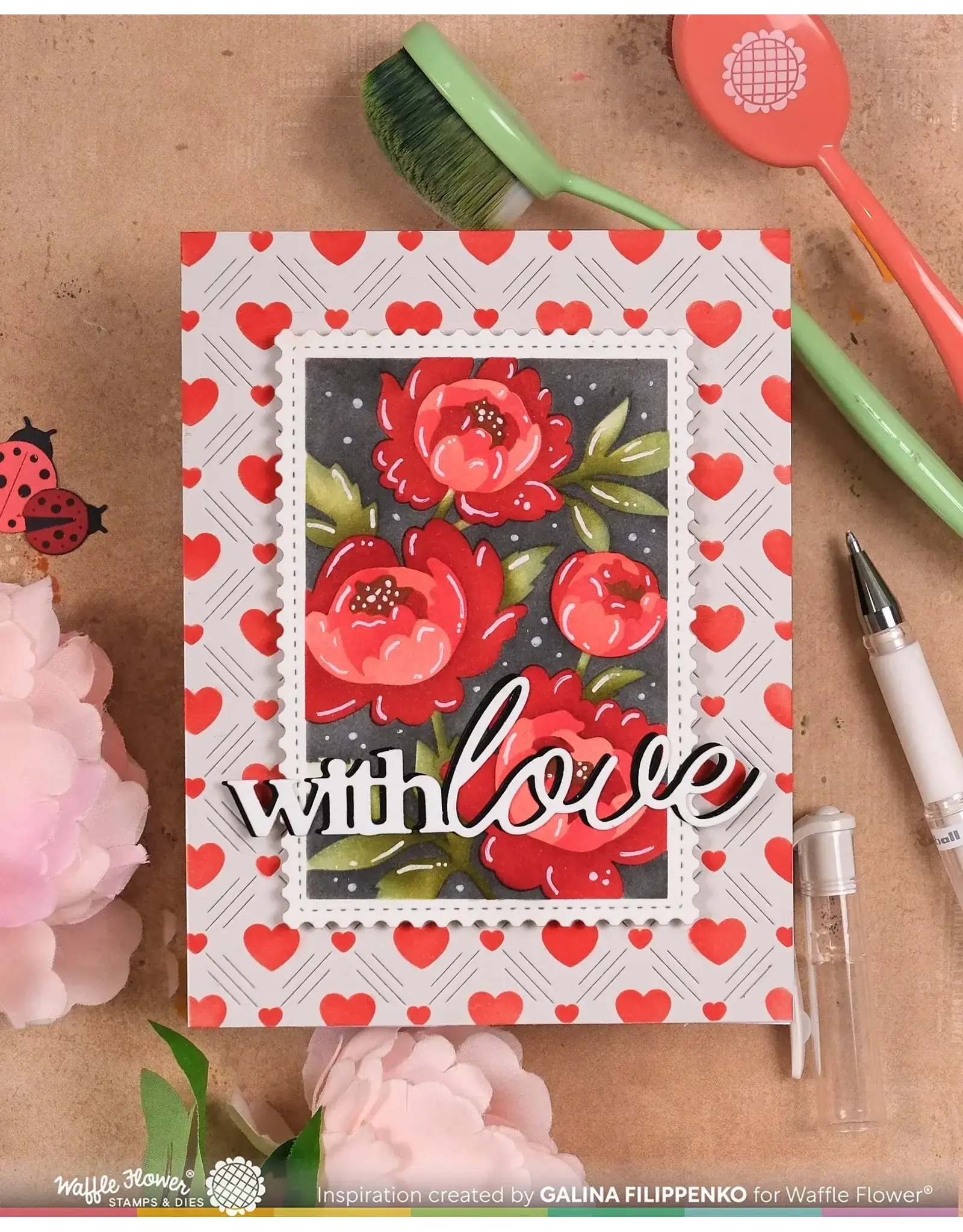 WAFFLE FLOWER WAFFLE FLOWER NESTING POSTAGE COLLAGE PEONY STENCIL SET