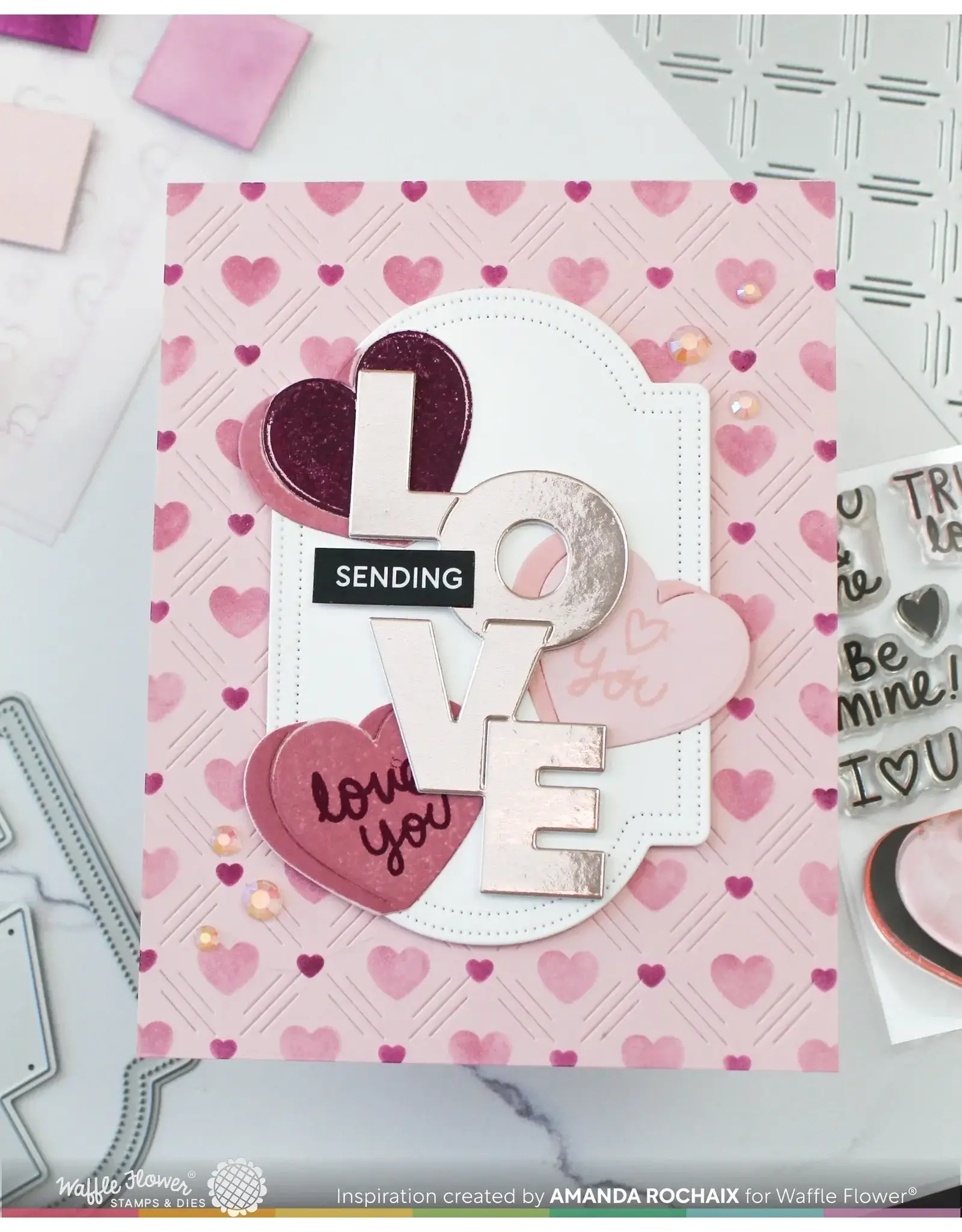 WAFFLE FLOWER WAFFLE FLOWER OVERLAPPING VERTICAL LOVE WORD DIE