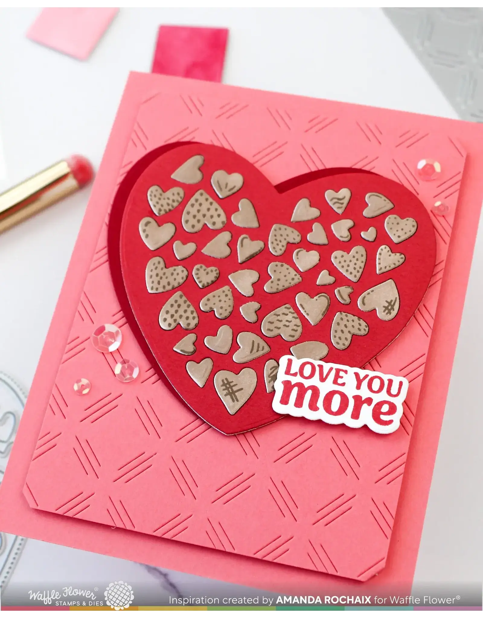 WAFFLE FLOWER WAFFLE FLOWER LOVE YOU MORE SENTIMENTS CLEAR STAMP SET AND DIE COMBO