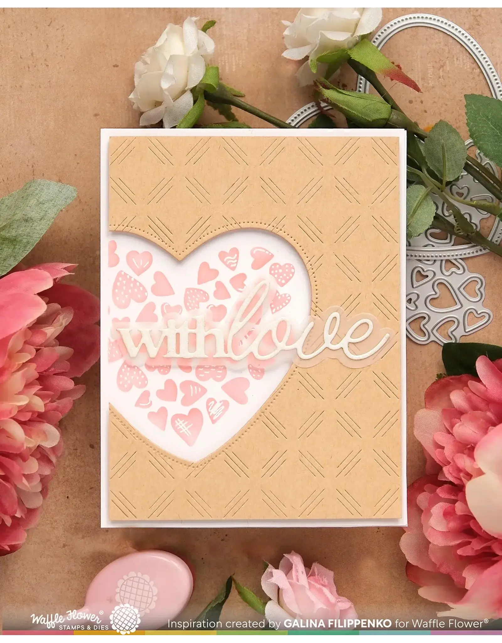 WAFFLE FLOWER WAFFLE FLOWER INLAID HEARTS DETAIL CLEAR STAMP SET