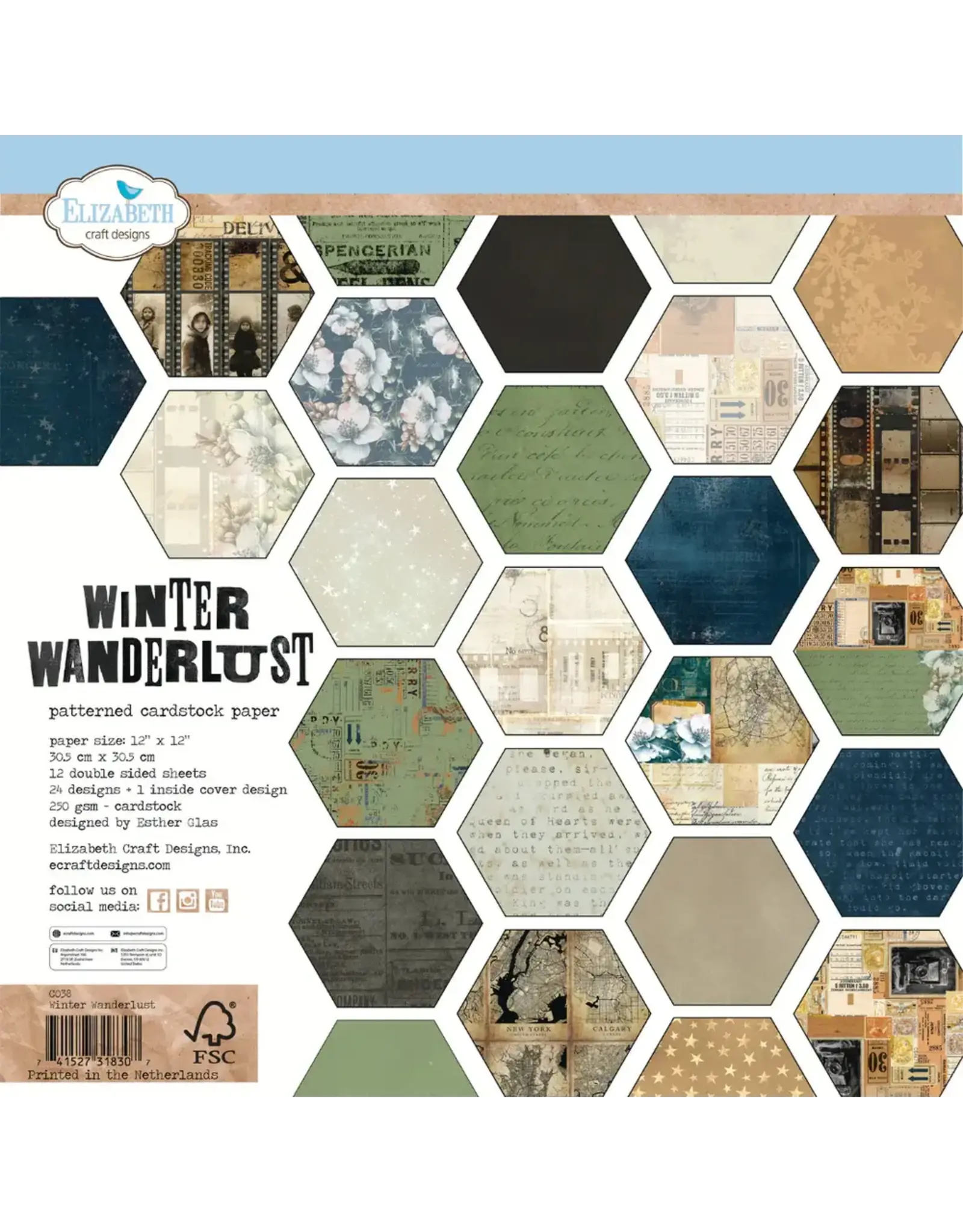 ELIZABETH CRAFT DESIGNS ELIZABETH CRAFT DESIGNS WINTER WANDERLUST 12x12 PATTERENED PAPER PACK
