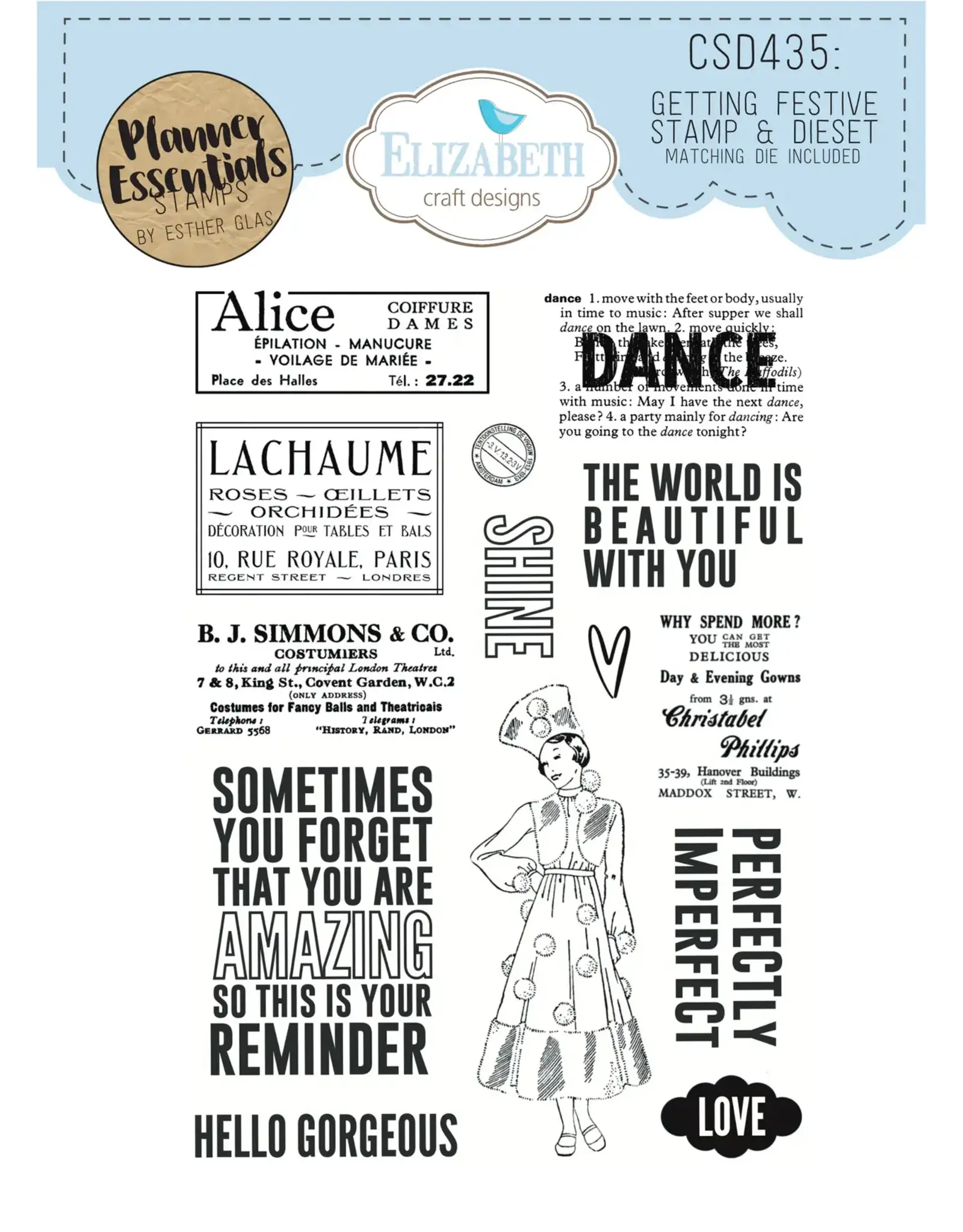 ELIZABETH CRAFT DESIGNS ELIZABETH CRAFT DESIGNS PLANNER ESSENTIALS GETTING FESTIVE CLEAR STAMP & DIE SET