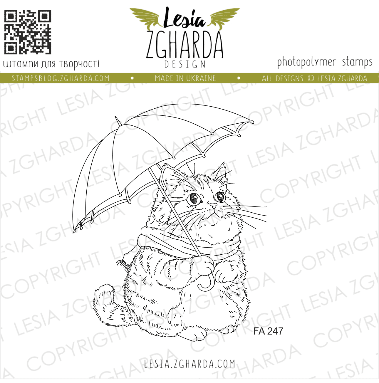LESIA ZGHARDA DESIGN LESIA ZGHARDA DESIGN CUTE CAT UNDER AN UMBRELLA CLEAR STAMP