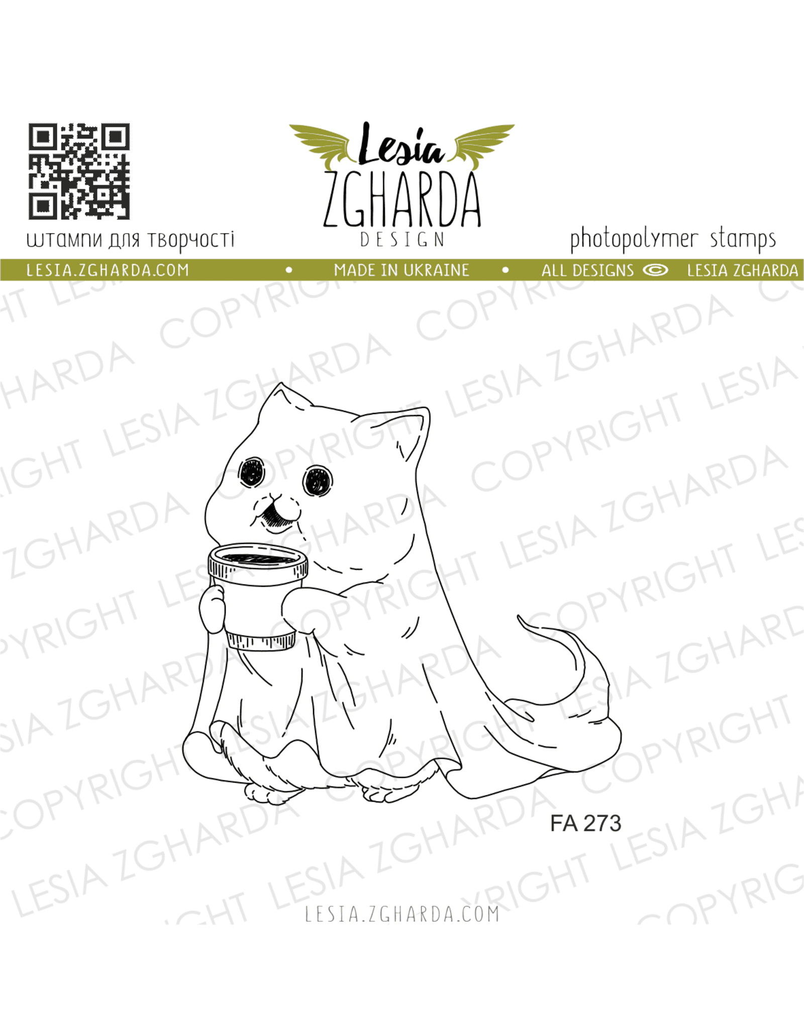LESIA ZGHARDA DESIGN LESIA ZGHARDA DESIGN GHOST KITTY WITH A CUP OF COFFEE CLEAR STAMP