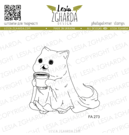 LESIA ZGHARDA DESIGN LESIA ZGHARDA DESIGN GHOST KITTY WITH A CUP OF COFFEE CLEAR STAMP