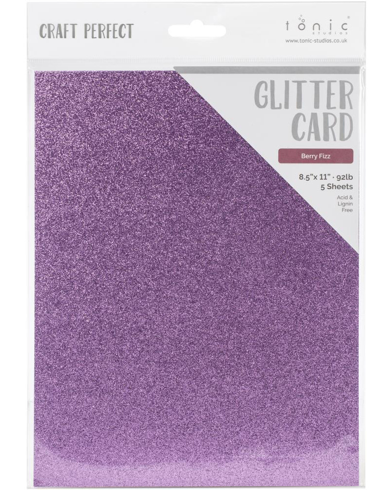 TONIC TONIC STUDIOS GLITTER CARD BERRY FIZZ 8.5X11 5PK