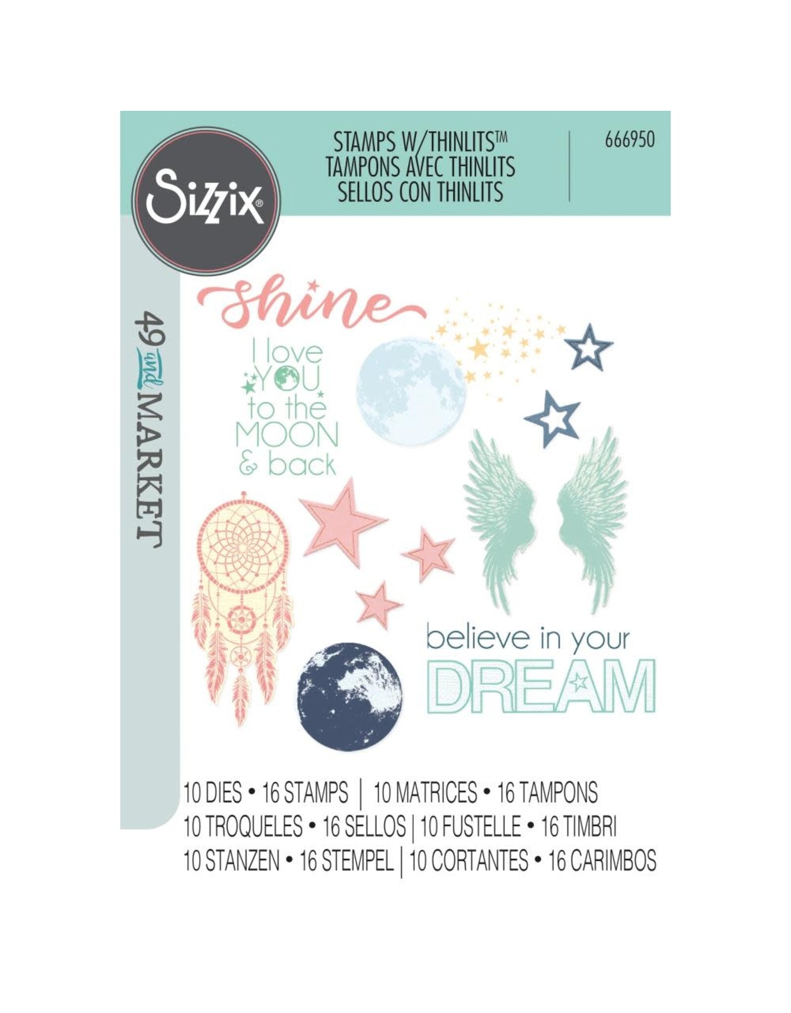 SIZZIX SIZZIX 49 AND MARKET STARLIGHT DREAMS THINLITS DIE AND CLEAR STAMP SET
