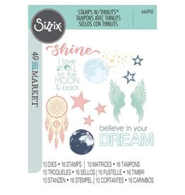 SIZZIX SIZZIX 49 AND MARKET STARLIGHT DREAMS THINLITS DIE AND CLEAR STAMP SET