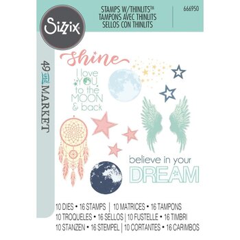 SIZZIX SIZZIX 49 AND MARKET STARLIGHT DREAMS THINLITS DIE AND CLEAR STAMP SET
