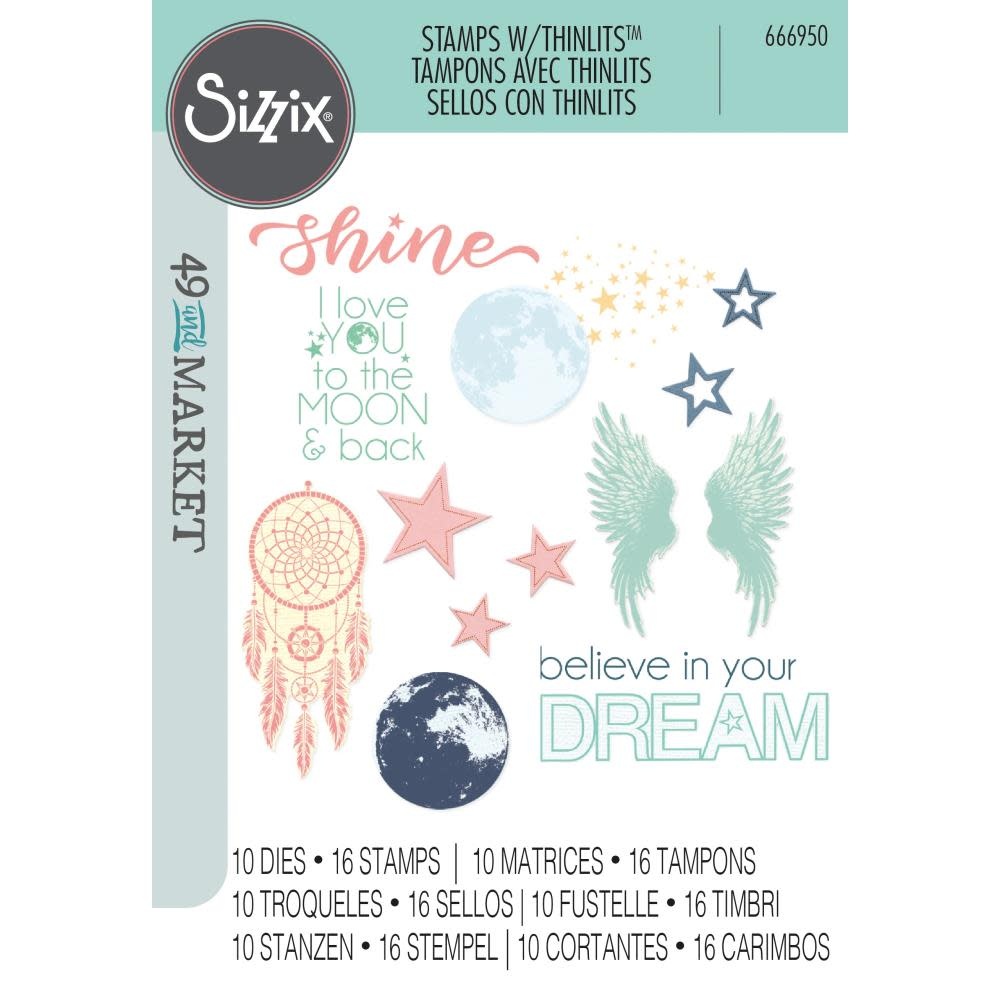 SIZZIX SIZZIX 49 AND MARKET STARLIGHT DREAMS THINLITS DIE AND CLEAR STAMP SET