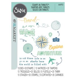 SIZZIX SIZZIX 49 AND MARKET WANDERLUST EXPLORER THINLITS DIE AND CLEAR STAMP SET