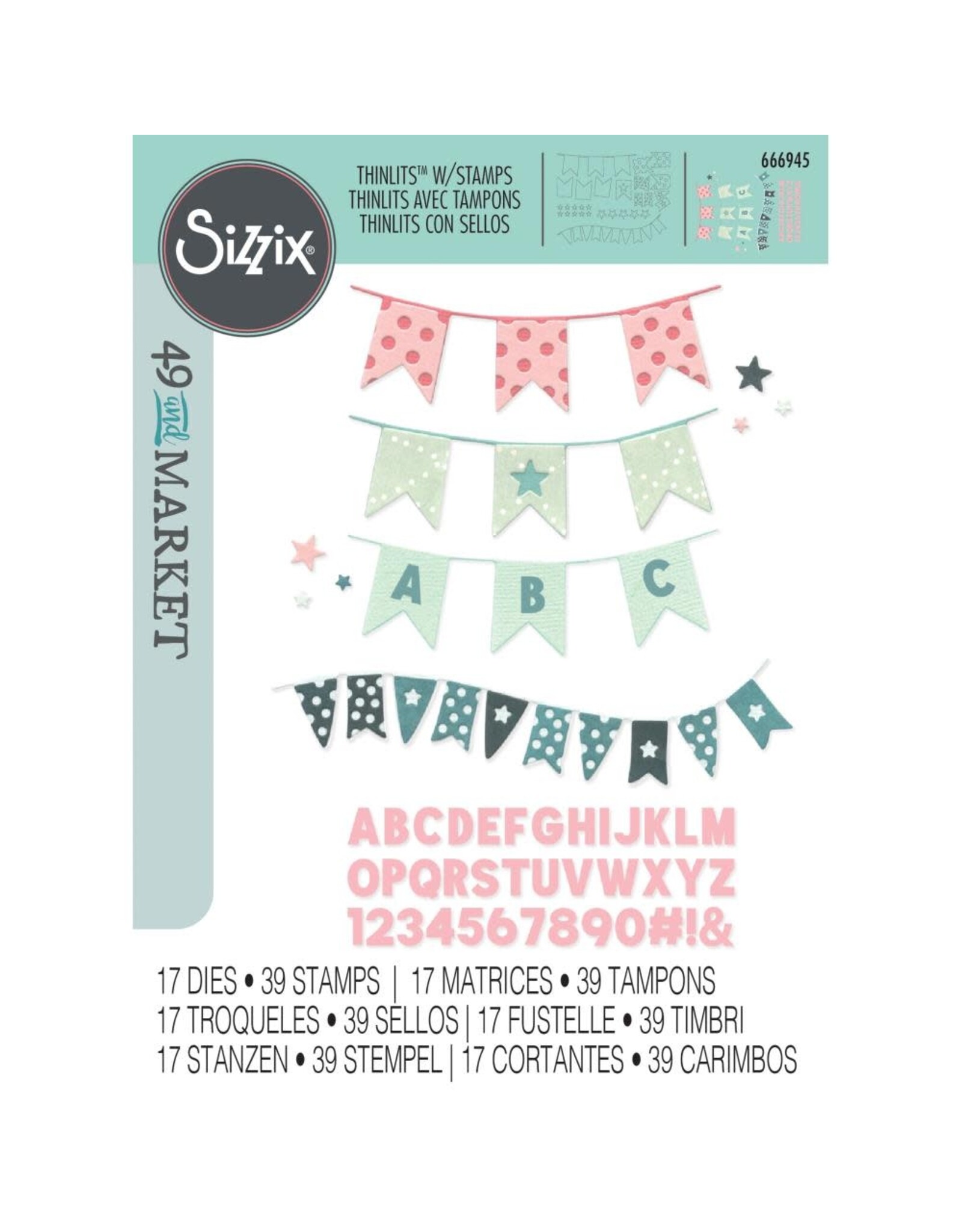 SIZZIX SIZZIX 49 AND MARKET BANNER BASH THINLITS DIE AND CLEAR STAMP SET