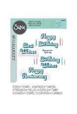 SIZZIX SIZZIX 49 AND MARKET BIRTHDAY WISHES THINLITS DIE AND CLEAR STAMP SET