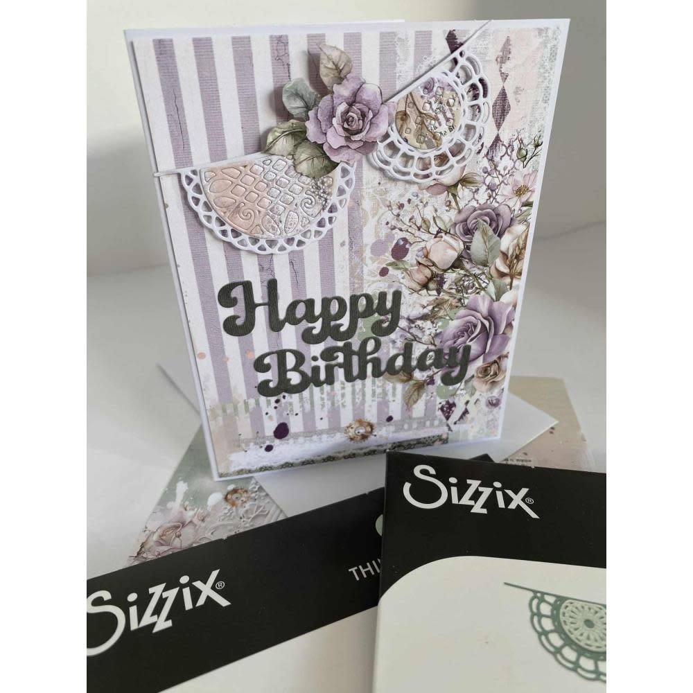 SIZZIX SIZZIX 49 AND MARKET BIRTHDAY WISHES THINLITS DIE AND CLEAR STAMP SET