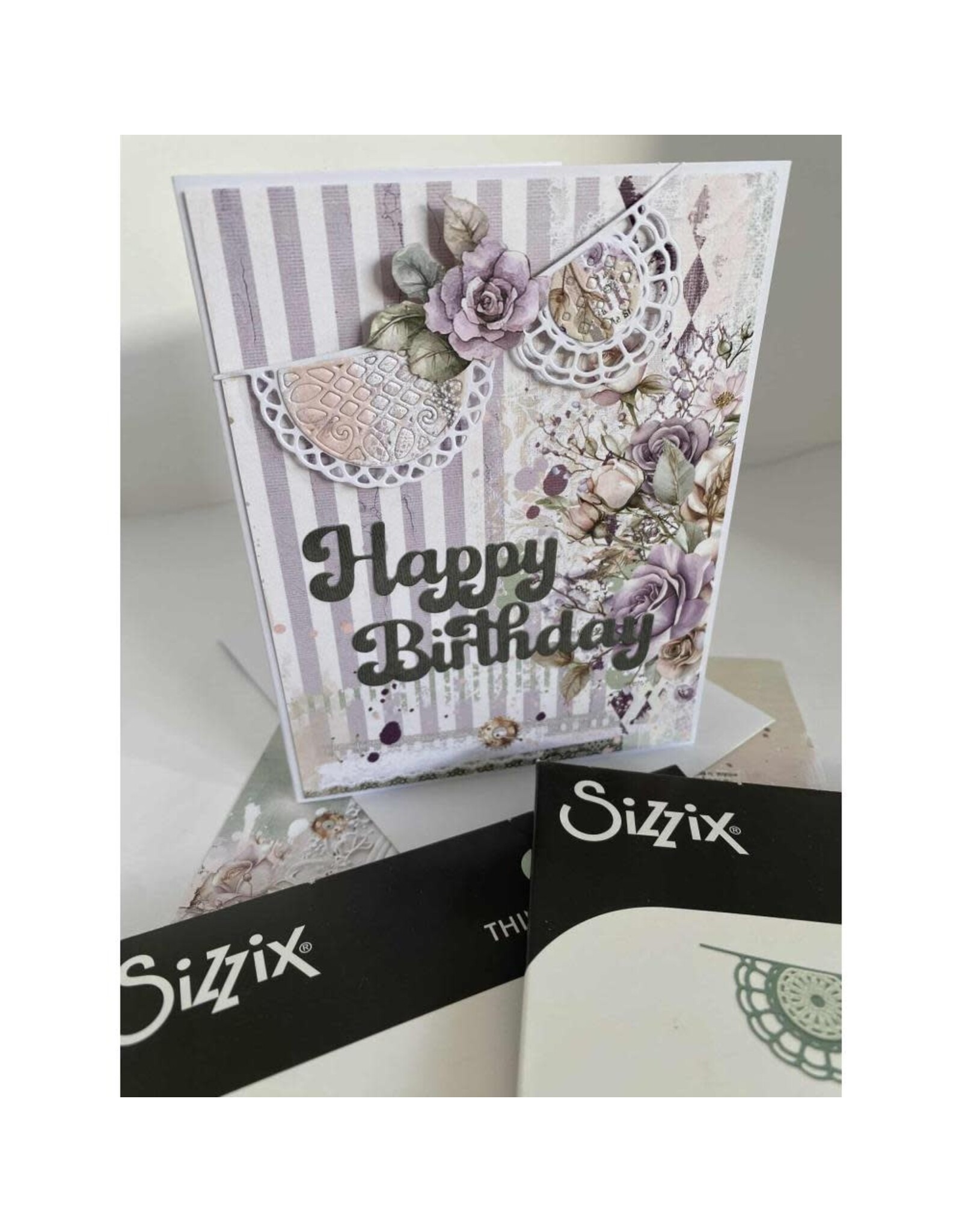 SIZZIX SIZZIX 49 AND MARKET BIRTHDAY WISHES THINLITS DIE AND CLEAR STAMP SET