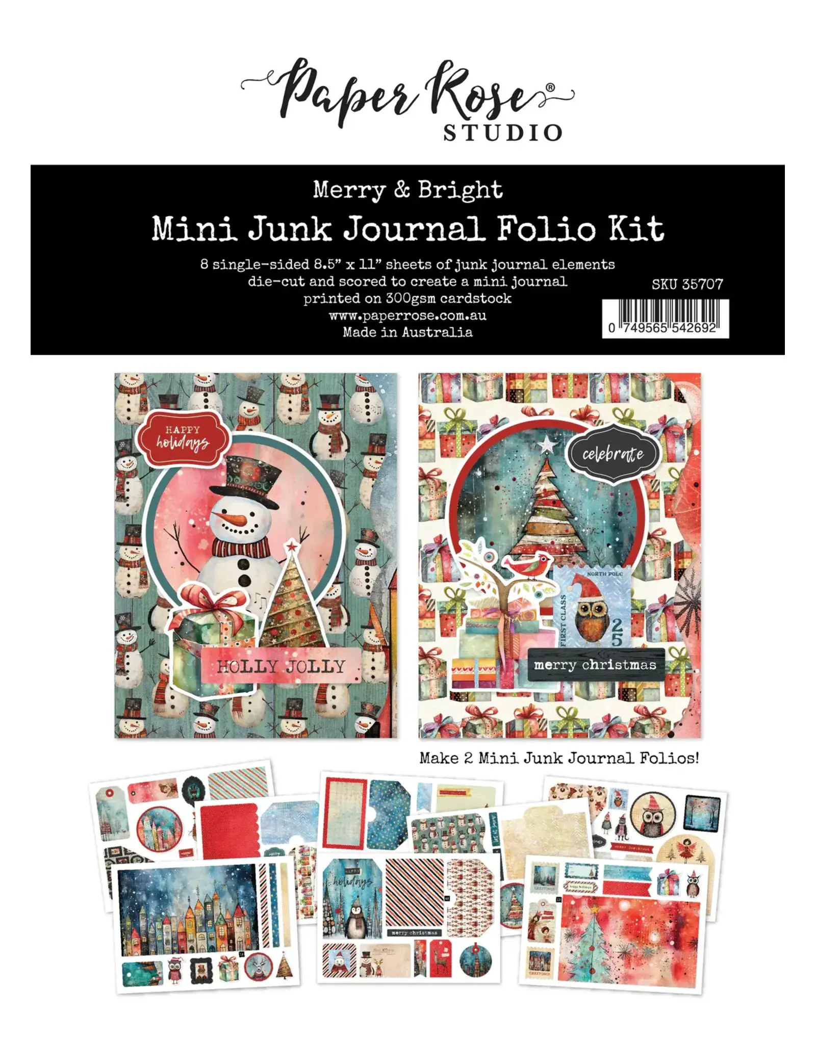 PAPER ROSE PAPER ROSE MERRY AND BRIGHT 8.5x11 MINI JUNK JOURNAL FOLIO KIT