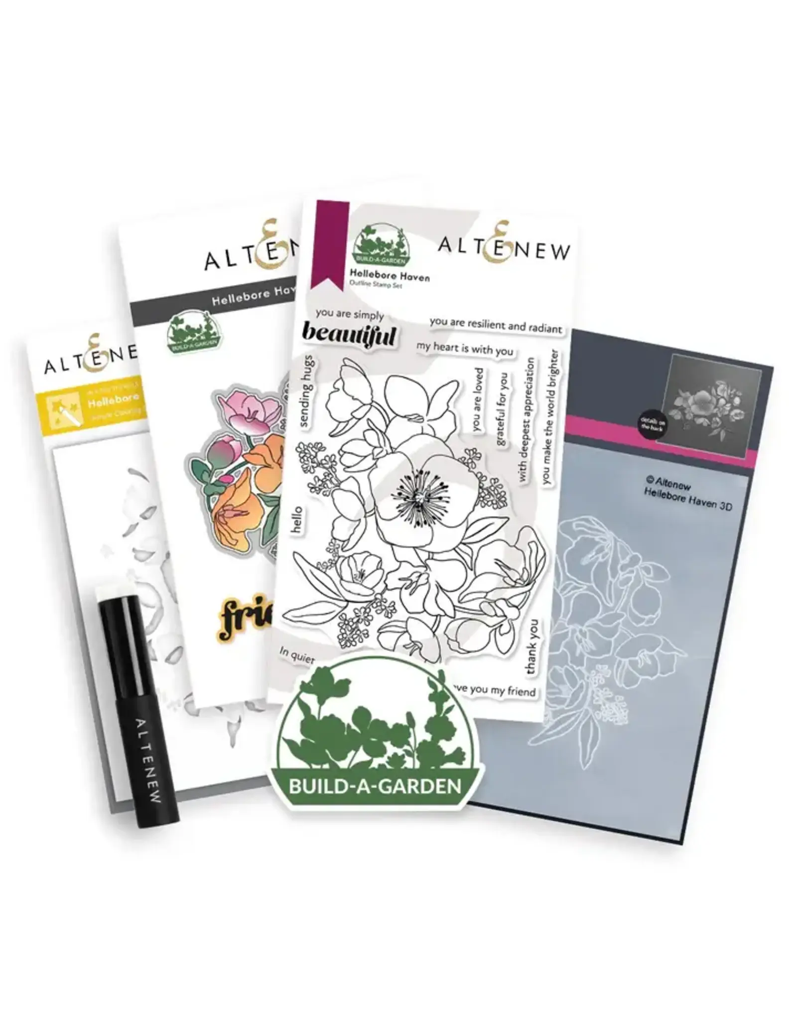 ALTENEW ALTENEW BUILD-A-GARDEN HELLEBORE HAVEN CLEAR STAMP, DIE SET, EMBOSSING FOLDER AND STENCIL SET BUNDLE