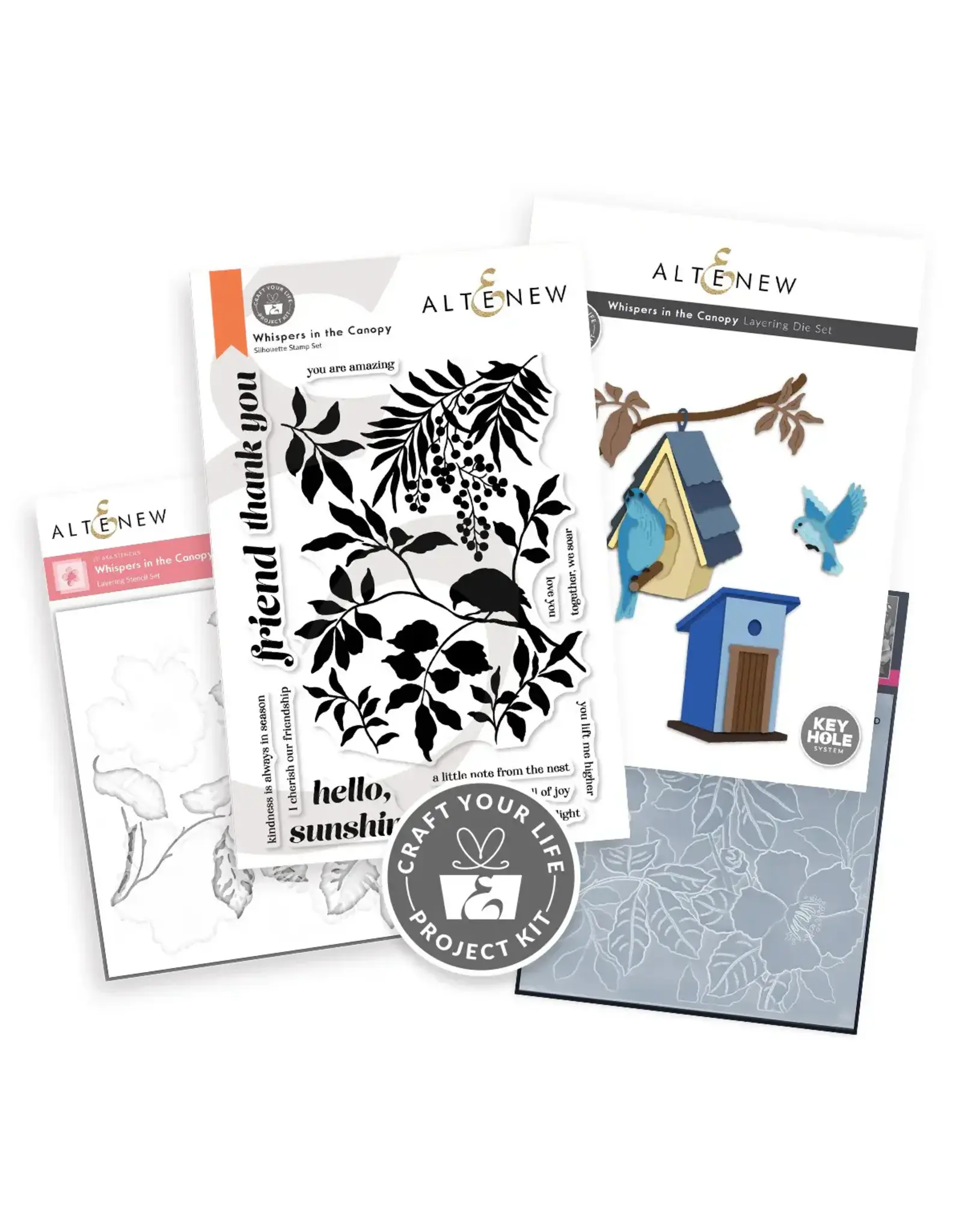 ALTENEW ALTENEW CRAFT YOUR LIFE PROJECT KIT: WHISPERS IN THE CANOPY CLEAR STAMP, STENCIL SET, 3D EMBOSSING FOLDER AND DIE SET BUNDLE