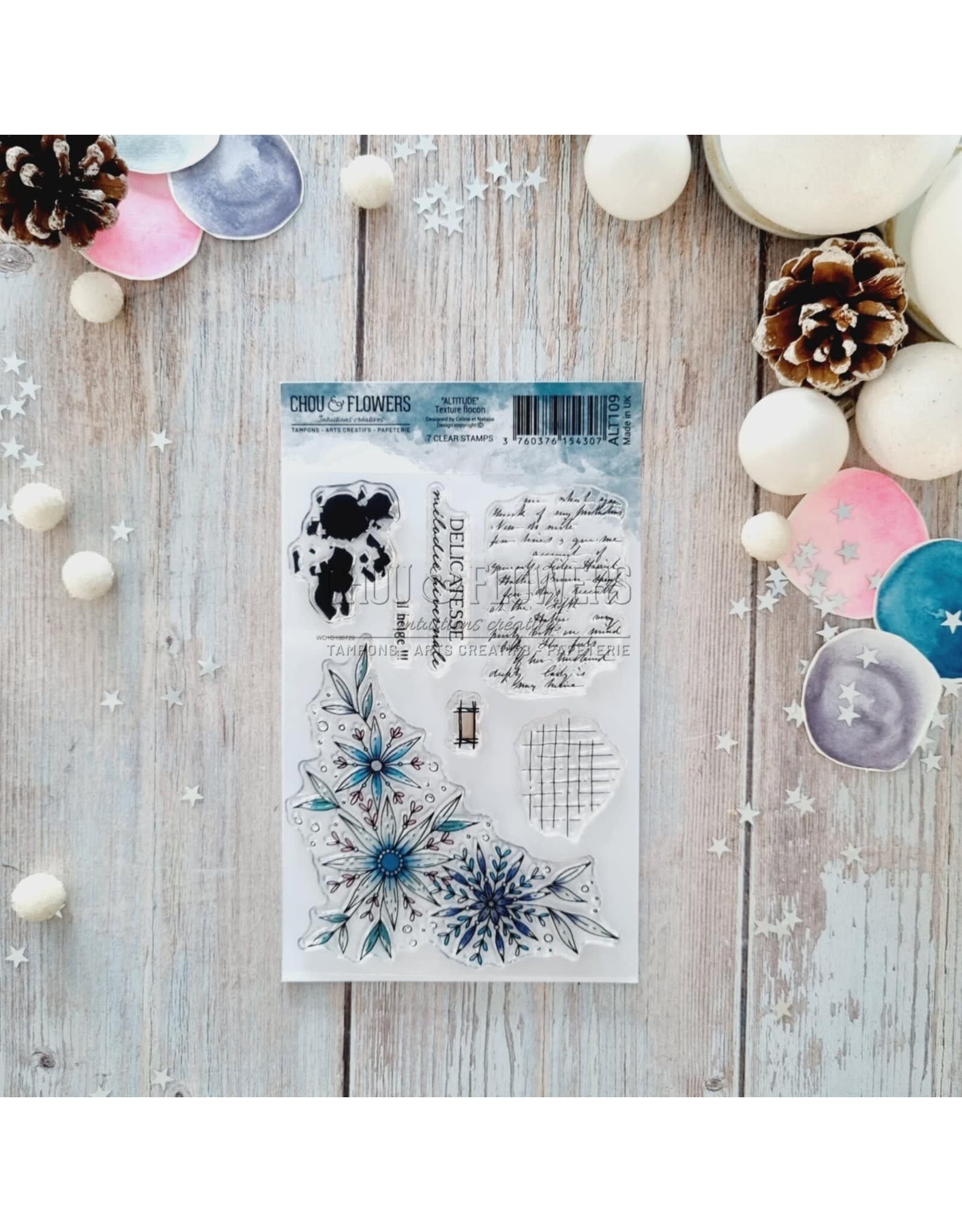 CHOU & FLOWERS CHOU & FLOWERS COLLECTION ALTITUDE TEXTURE FLOCON A6 CLEAR STAMP SET