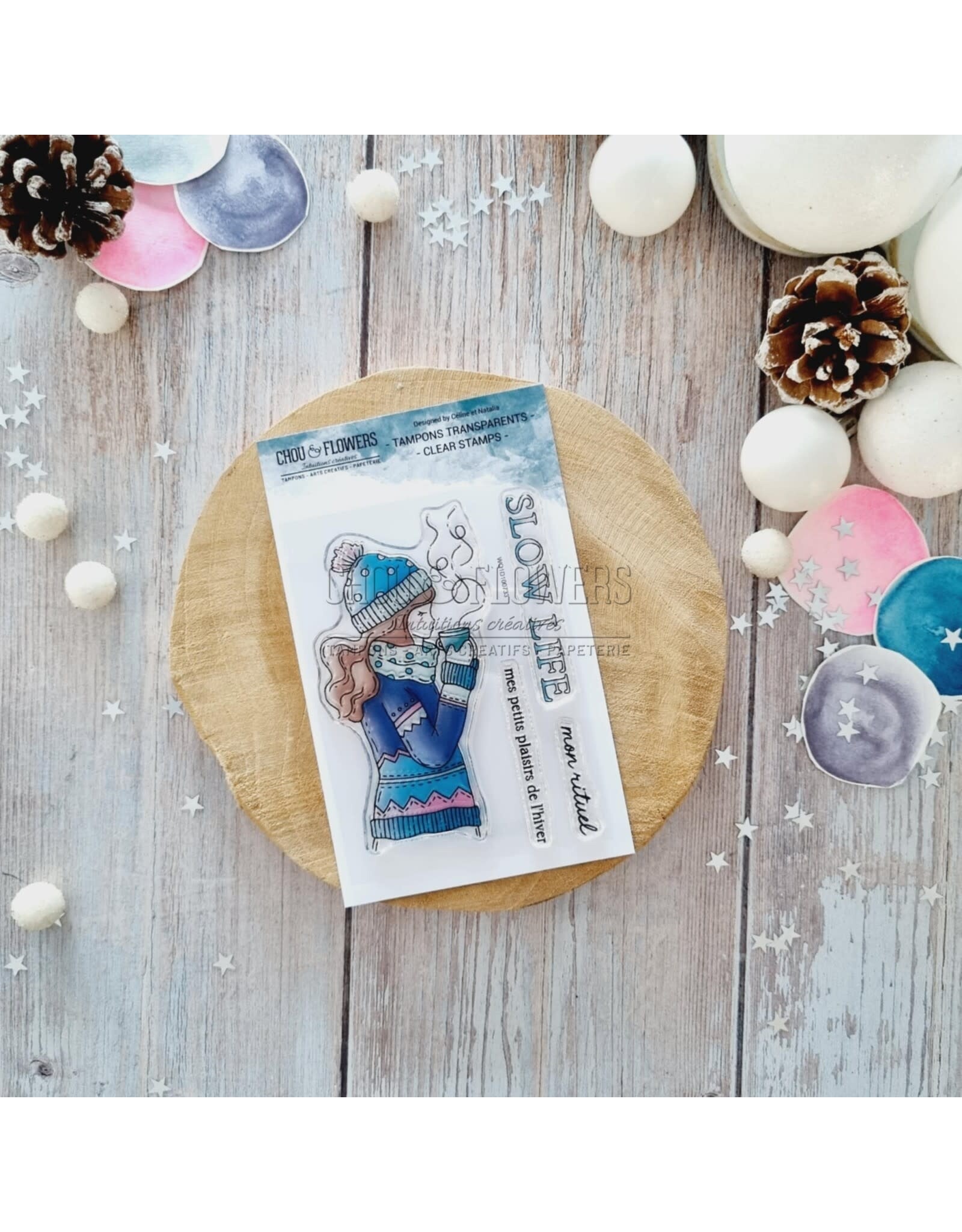 CHOU & FLOWERS CHOU & FLOWERS COLLECTION ALTITUDE FILLE SLOW LIFE A7 CLEAR STAMP SET