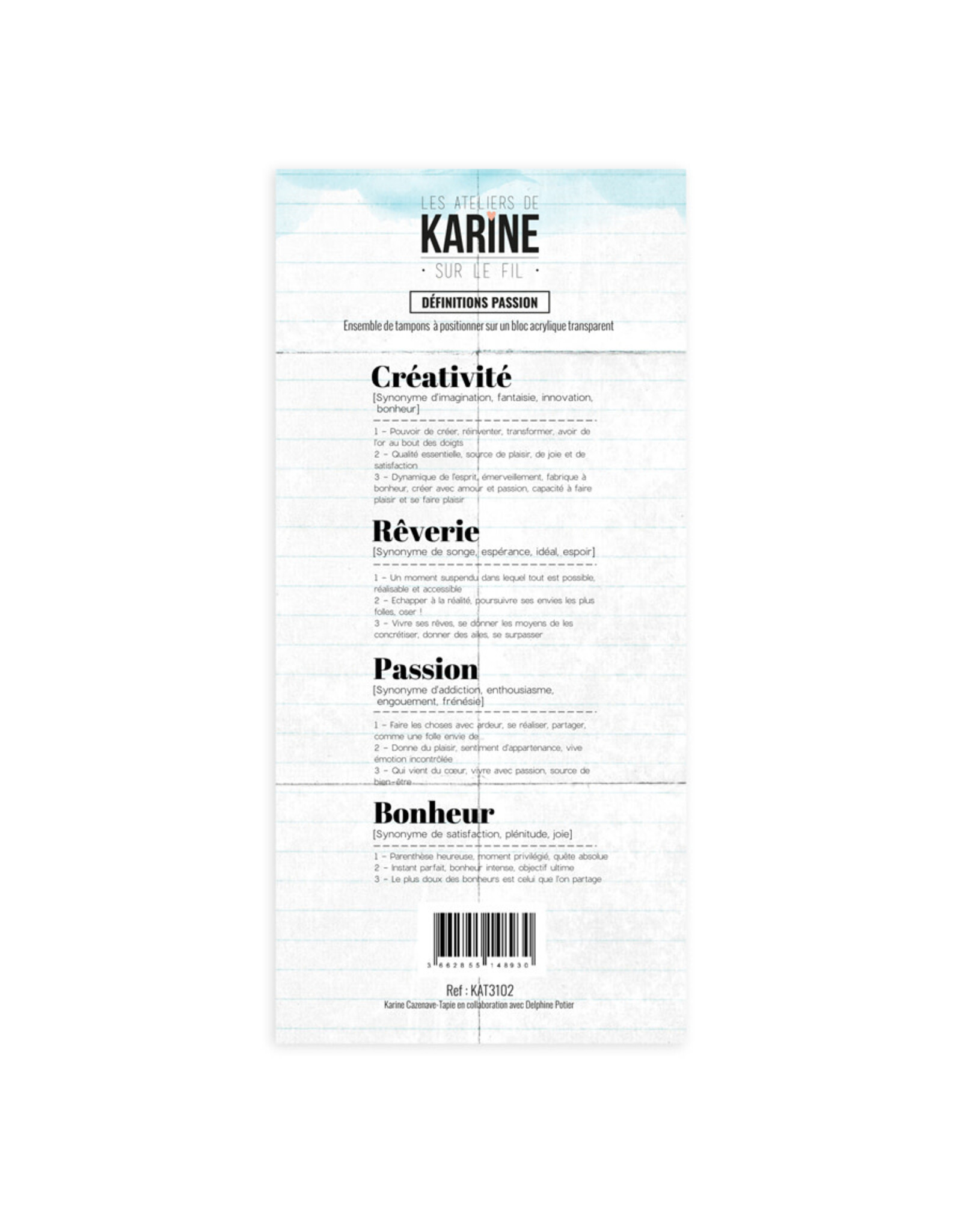 LES ATELIERS DE KARINE LES ATELIERS DE KARINE SUR LE FIL DÉFINITIONS PASSION CLEAR STAMP SET