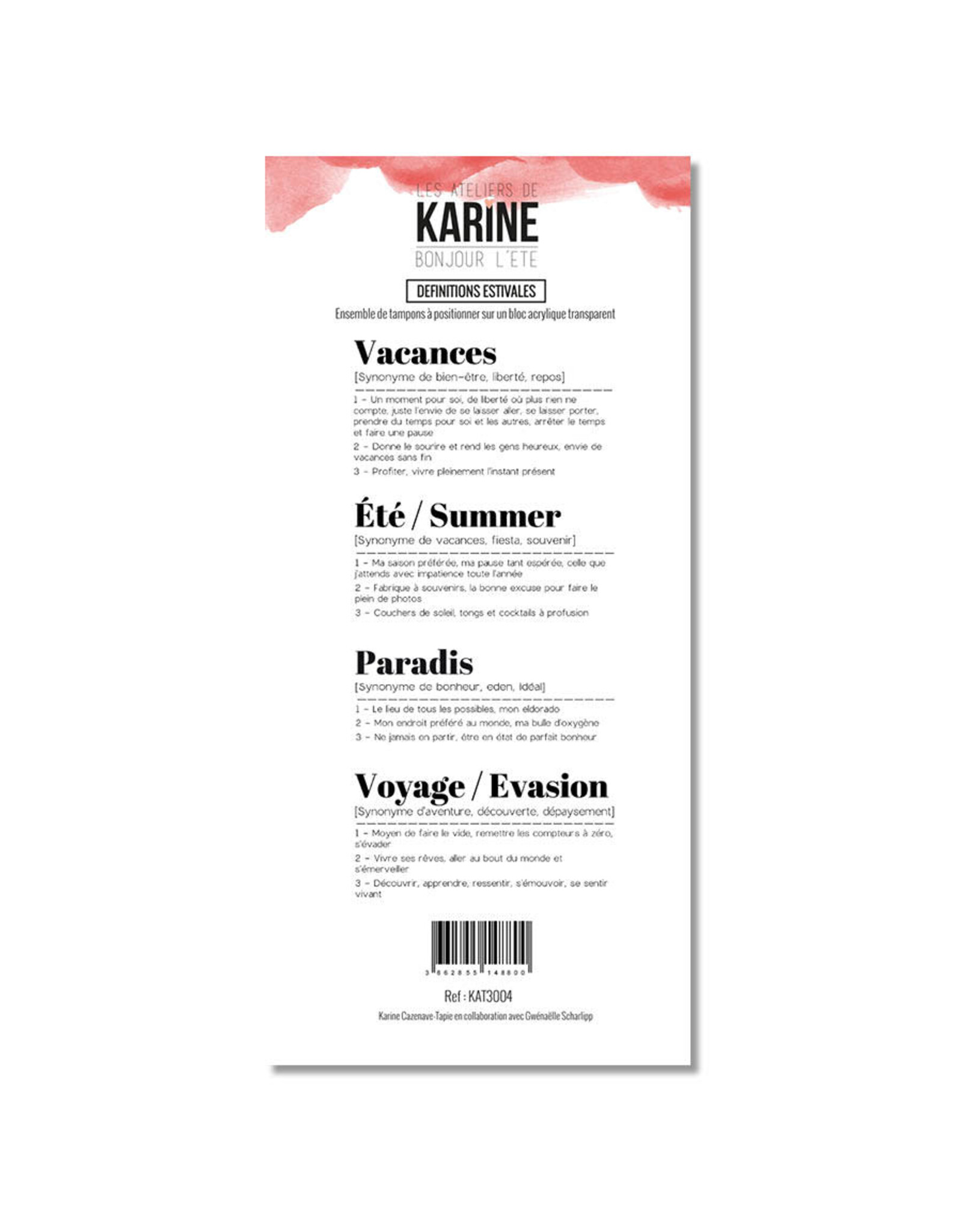 LES ATELIERS DE KARINE LES ATELIERS DE KARINE BONJOUR DÉFINITIONS ESTIVALES CLEAR STAMP SET