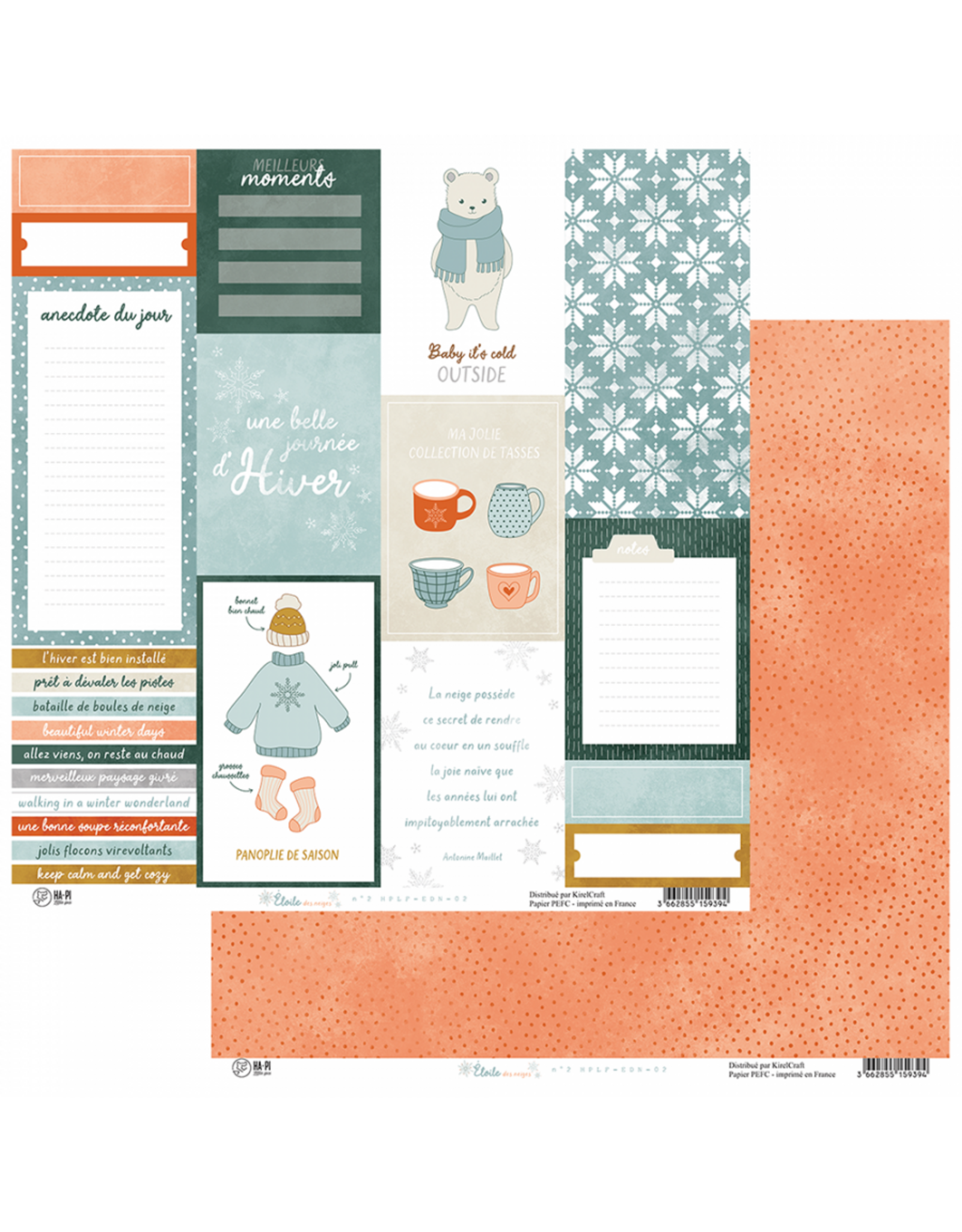 HA-PI LITTLE FOX HA-PI LITTLE FOX ETOILE DES NEIGES #2 12x12 CARDSTOCK