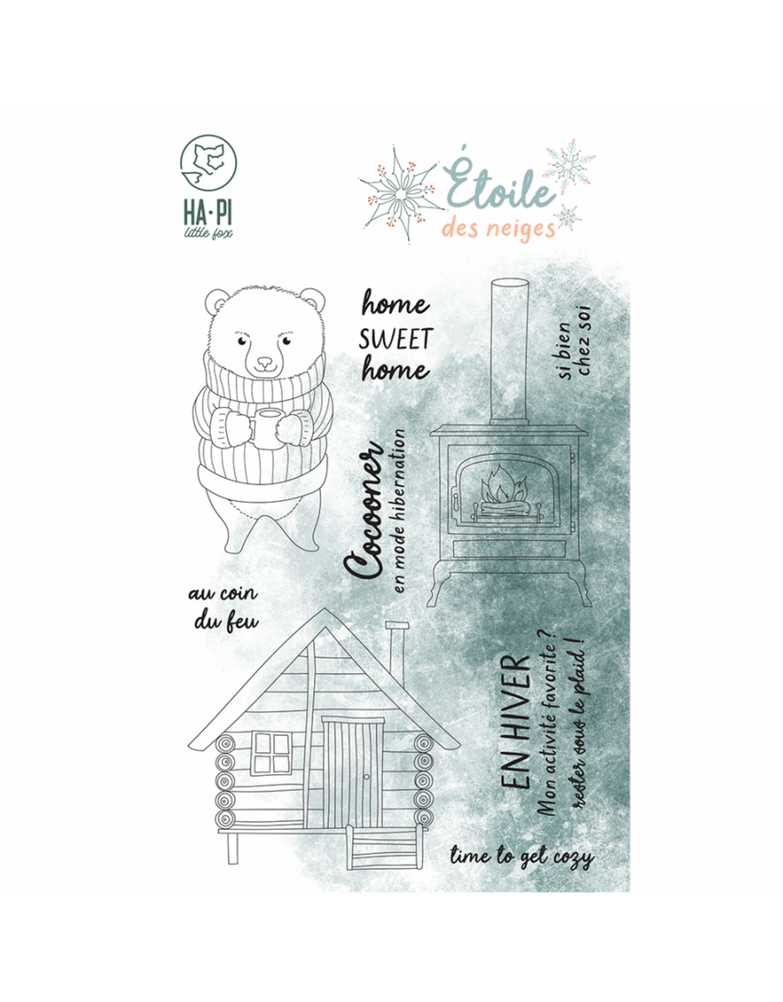 HA-PI LITTLE FOX HA-PI LITTLE FOX COLLECTION ETOILE DES NEIGES AU COIN DU FEU CLEAR STAMP SET