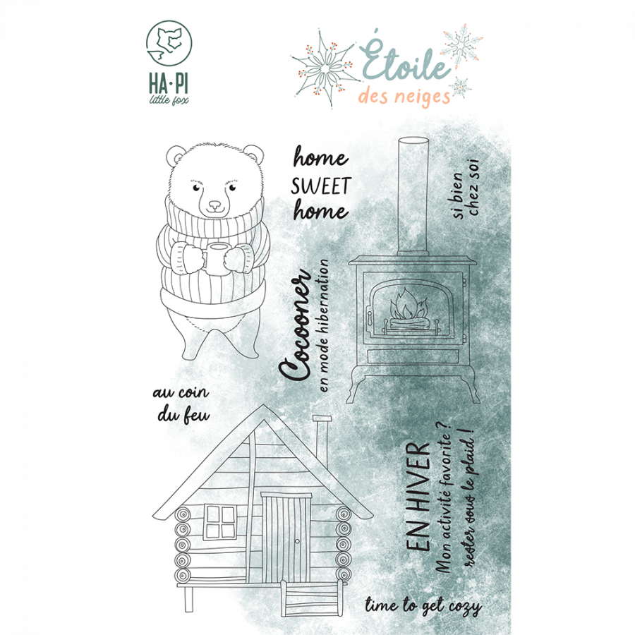 HA-PI LITTLE FOX HA-PI LITTLE FOX COLLECTION ETOILE DES NEIGES AU COIN DU FEU CLEAR STAMP SET