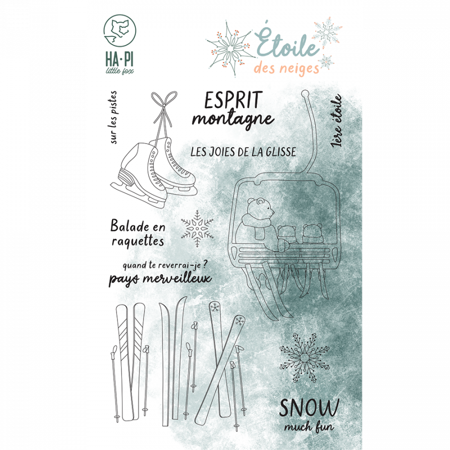 HA-PI LITTLE FOX HA-PI LITTLE FOX COLLECTION ETOILE DES NEIGES ESPRIT MONTAGNE CLEAR STAMP SET