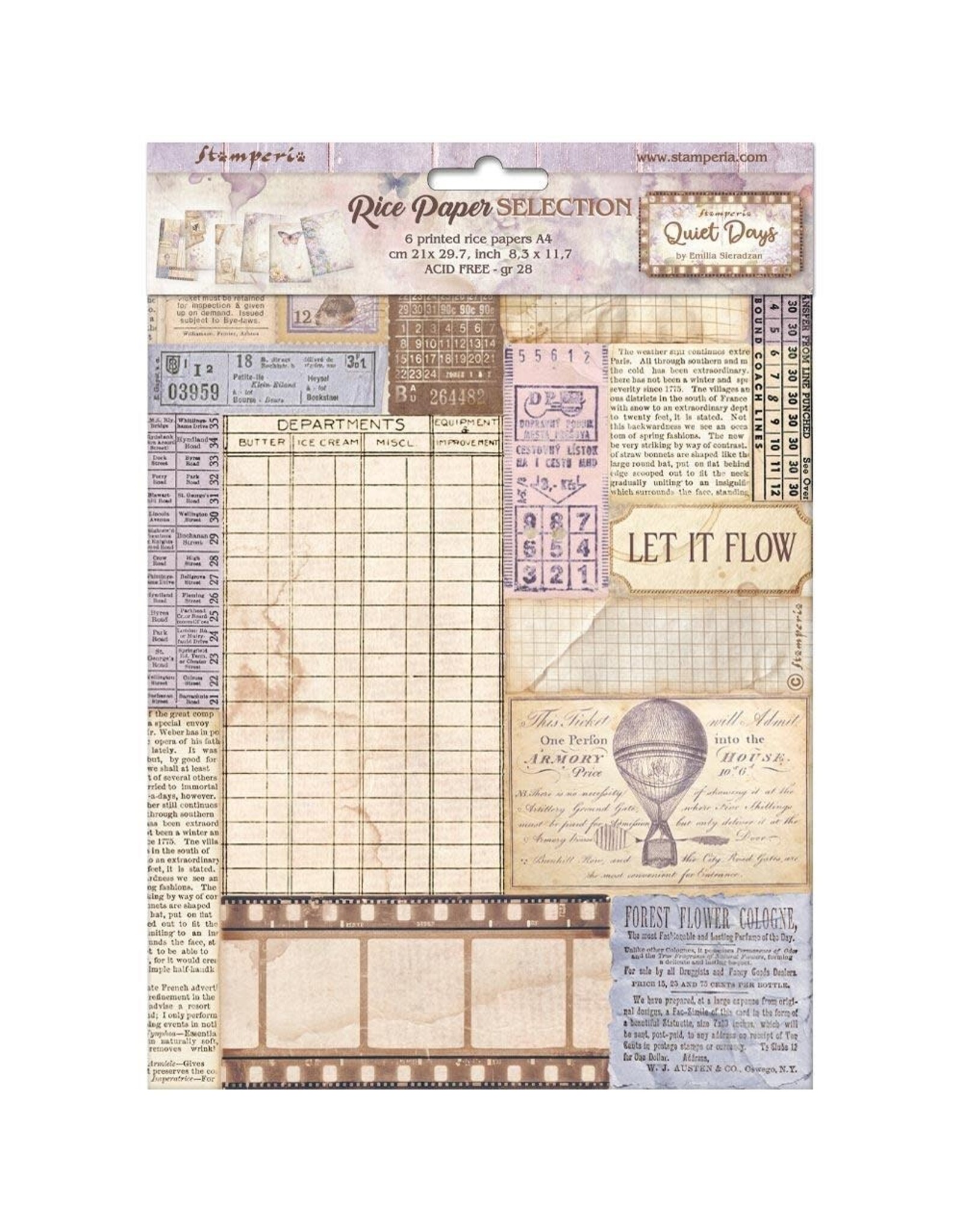 STAMPERIA STAMPERIA QUIET DAYS ASSORTED A4 RICE PAPER 6/PK