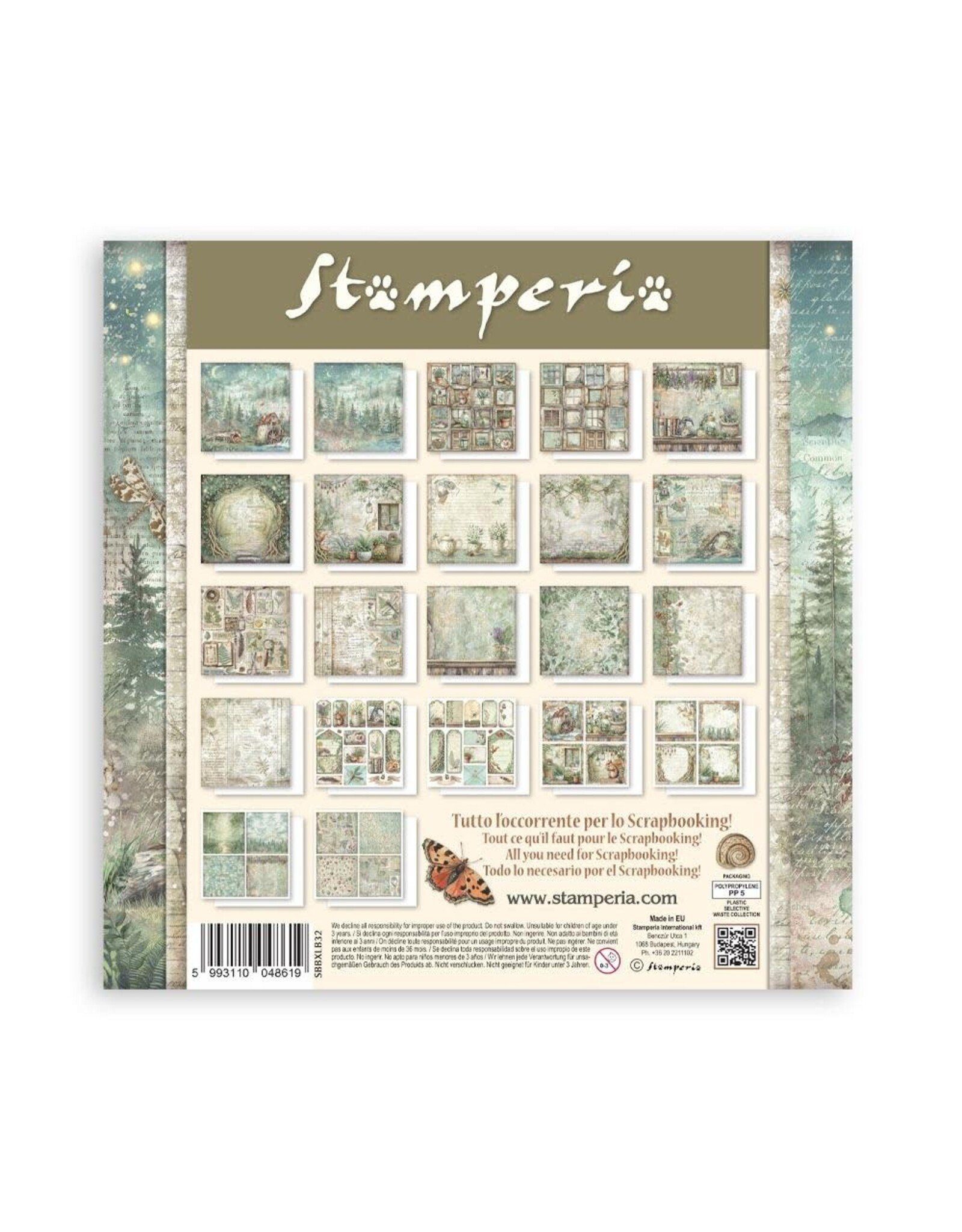 STAMPERIA STAMPERIA HERBARIUM SILVAE MAXI PAD 12x12 PAPER PACK 22 SHEETS