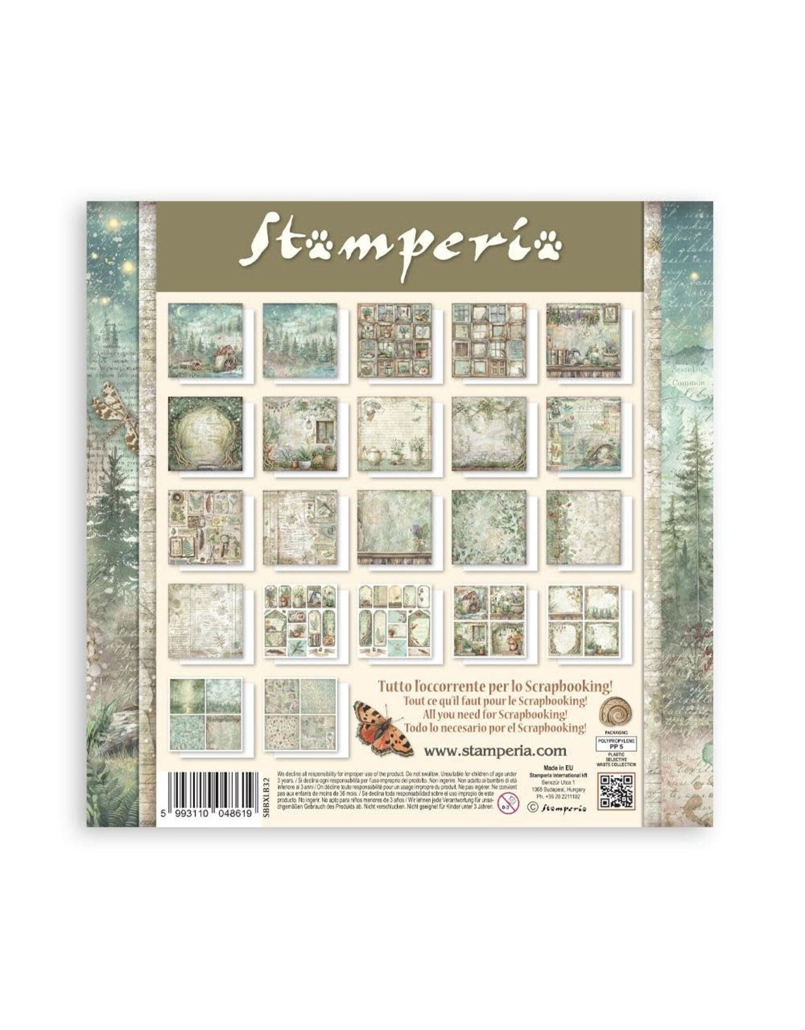 STAMPERIA STAMPERIA HERBARIUM SILVAE MAXI PAD 12x12 PAPER PACK 22 SHEETS