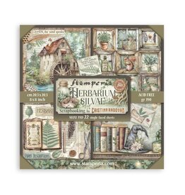 STAMPERIA STAMPERIA HERBARIUM SILVAE MAXI PAD 8x8 PAPER PACK 22 SINGLE FACED SHEETS