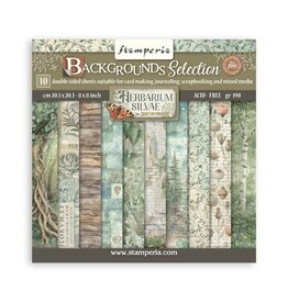 STAMPERIA STAMPERIA HERBARIUM SILVAE BACKGROUNDS SELECTION 8x8 PAPER PACK 10 SHEETS
